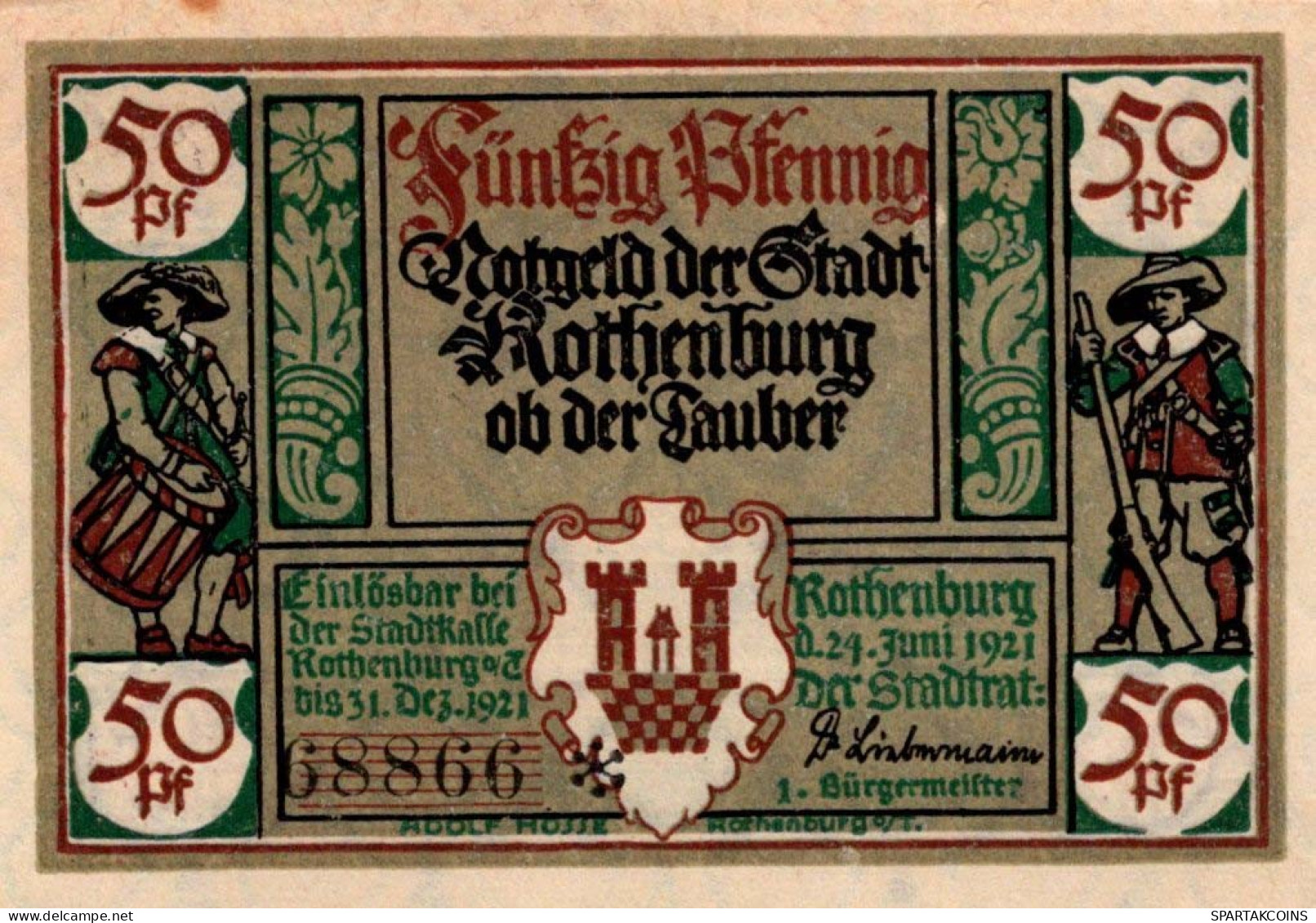 50 PFENNIG 1921 Stadt ROTHENBURG OB DER TAUBER Bavaria UNC DEUTSCHLAND #PI923 - [11] Emissioni Locali