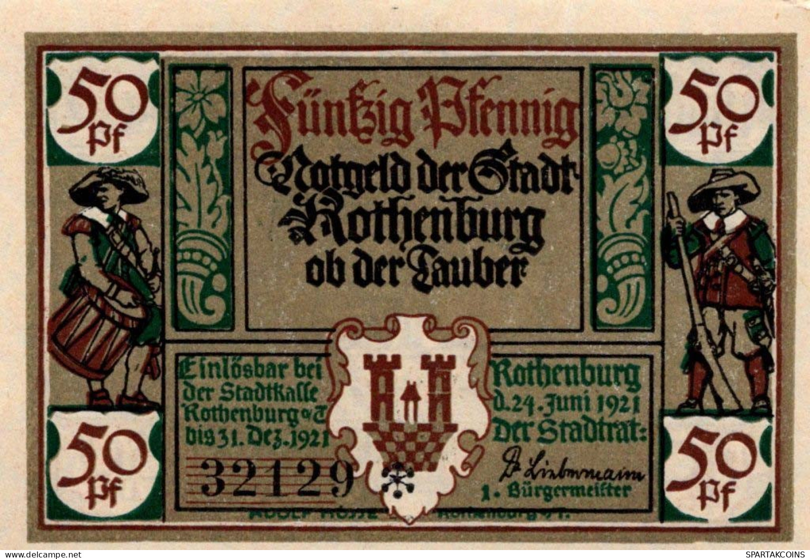 50 PFENNIG 1921 Stadt ROTHENBURG OB DER TAUBER Bavaria UNC DEUTSCHLAND #PH542 - [11] Emissioni Locali