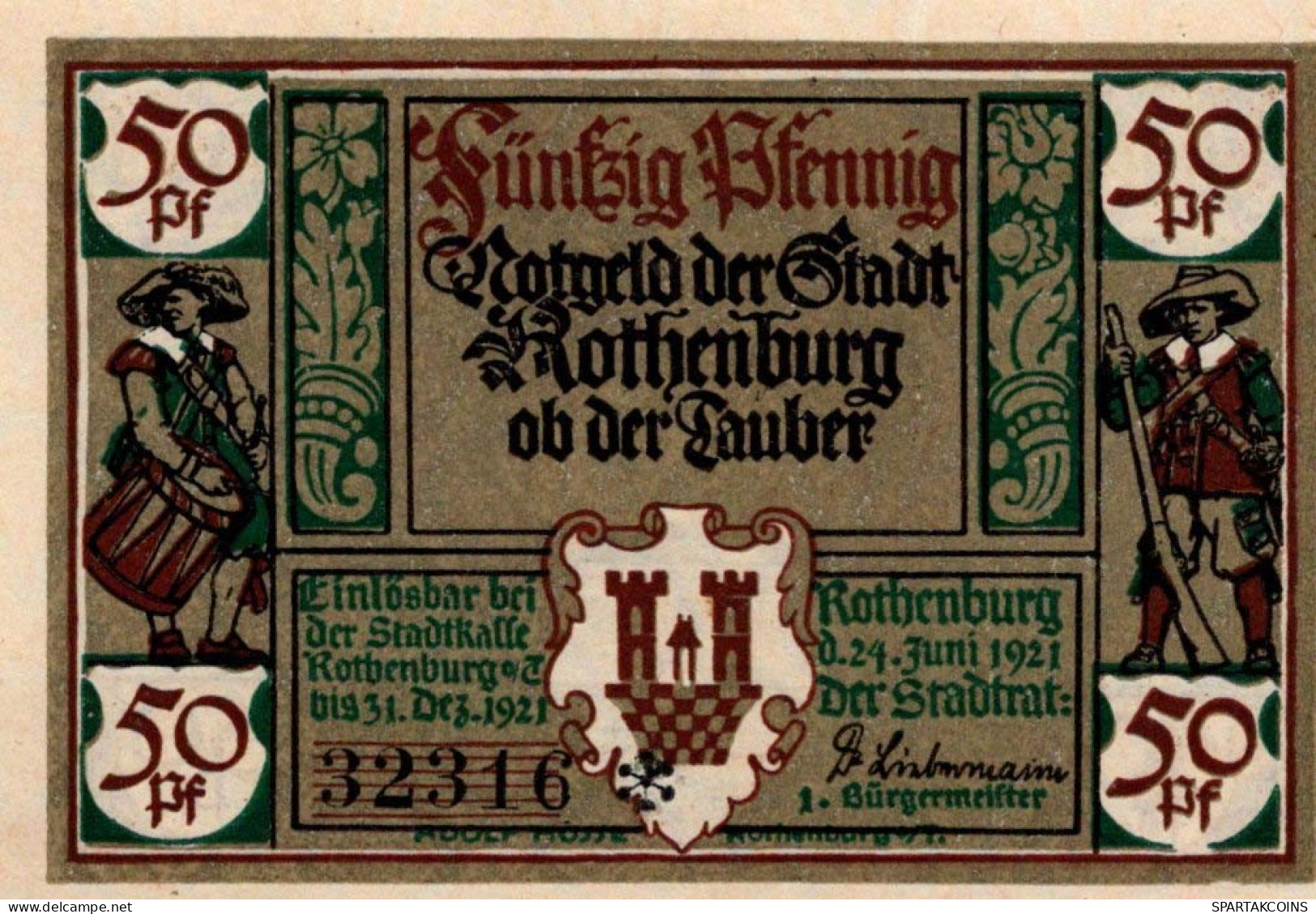 50 PFENNIG 1921 Stadt ROTHENBURG OB DER TAUBER Bavaria UNC DEUTSCHLAND #PH541 - [11] Emissioni Locali
