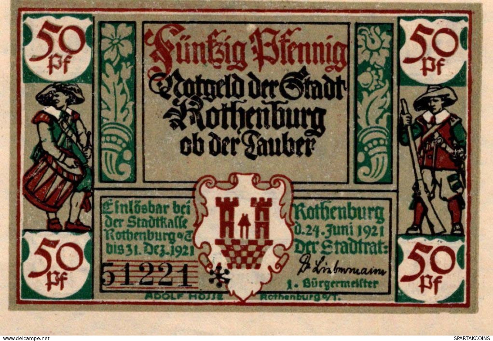 50 PFENNIG 1921 Stadt ROTHENBURG OB DER TAUBER Bavaria DEUTSCHLAND #PD554 - [11] Emissioni Locali