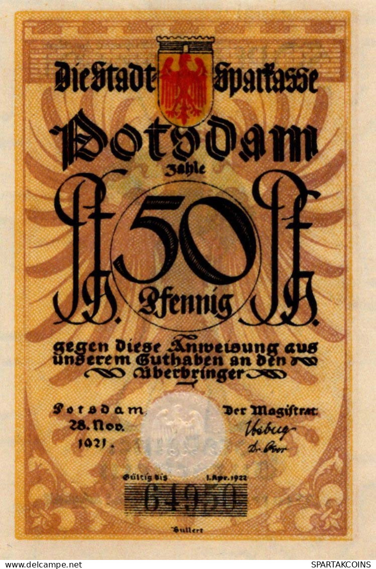 50 PFENNIG 1921 Stadt POTSDAM Brandenburg UNC DEUTSCHLAND Notgeld #PB710 - [11] Lokale Uitgaven