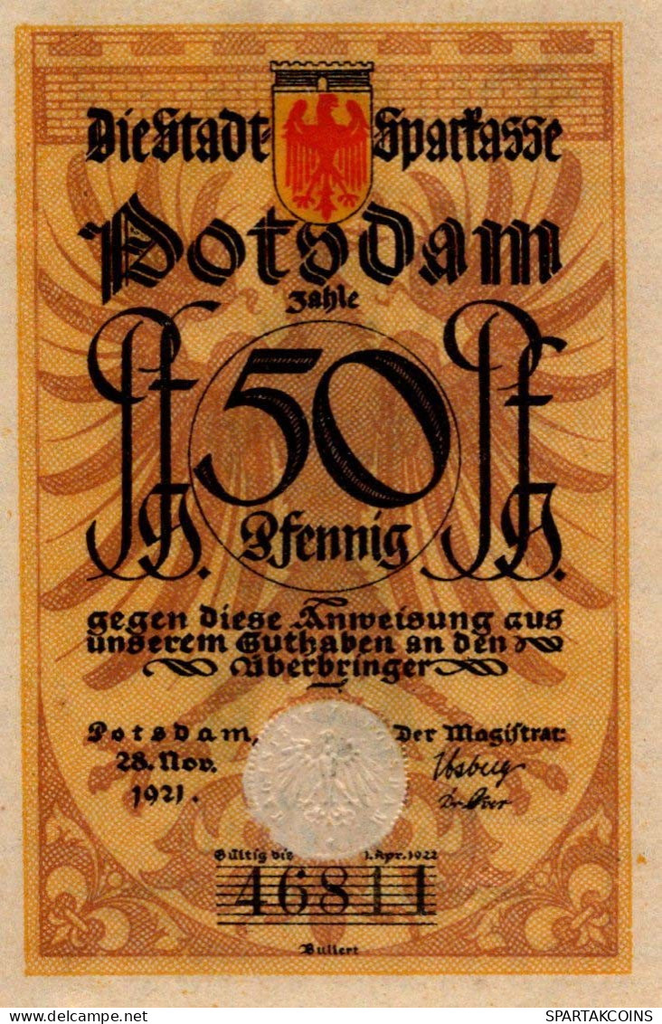 50 PFENNIG 1921 Stadt POTSDAM Brandenburg UNC DEUTSCHLAND Notgeld #PB701 - [11] Lokale Uitgaven