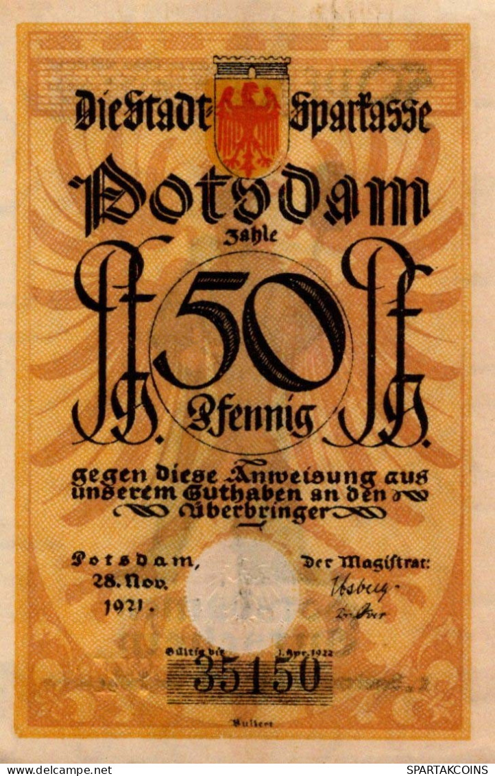 50 PFENNIG 1921 Stadt POTSDAM Brandenburg UNC DEUTSCHLAND Notgeld #PB702 - [11] Lokale Uitgaven