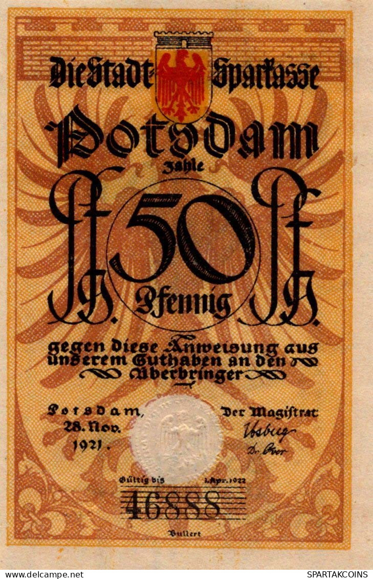 50 PFENNIG 1921 Stadt POTSDAM Brandenburg UNC DEUTSCHLAND Notgeld #PB698 - [11] Lokale Uitgaven