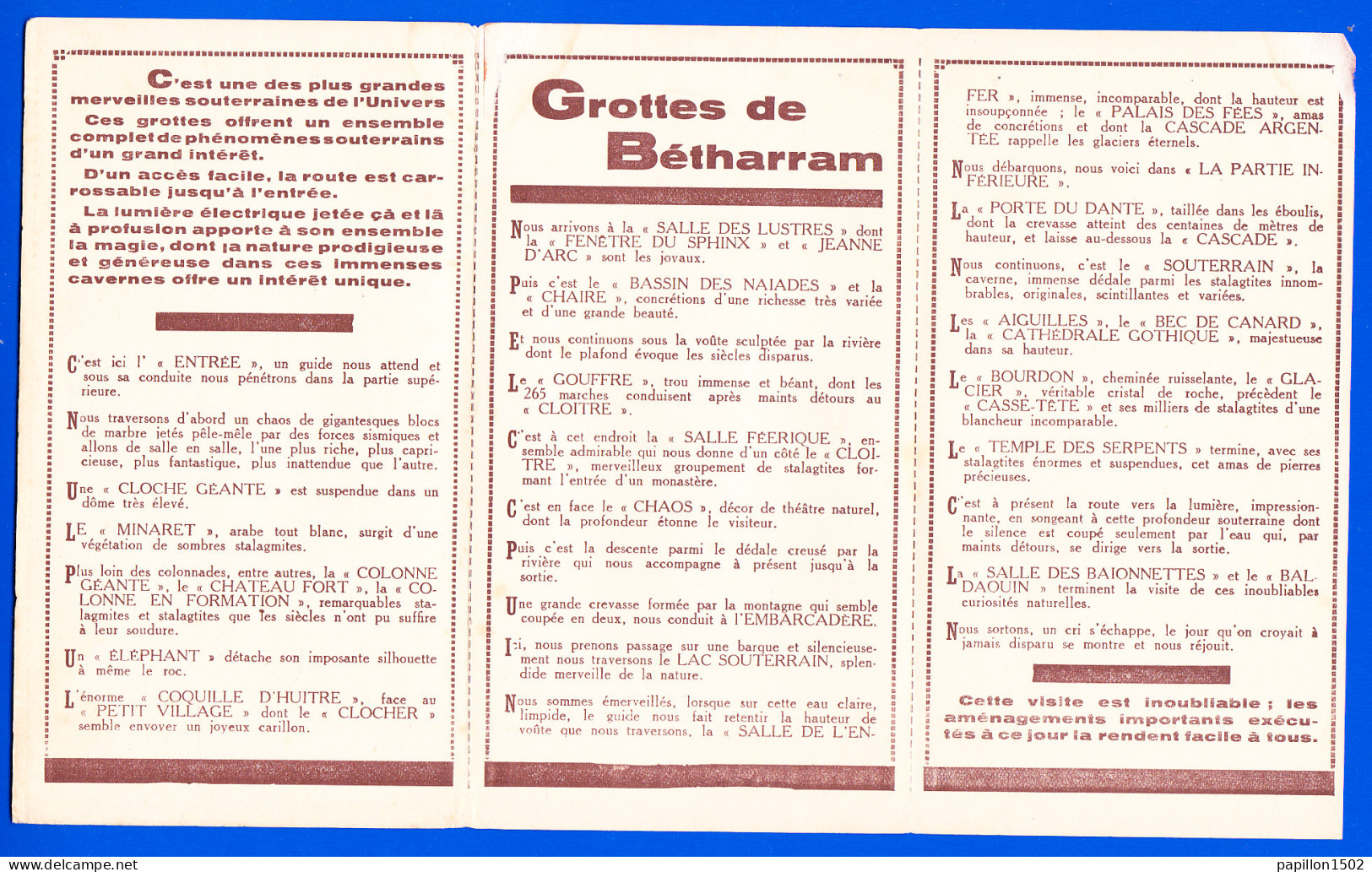 Vieux Papiers-71P41 Guide Souvenir Des GROTTES DE BETHARRAM, Dépliant En 3 Volets - Programas