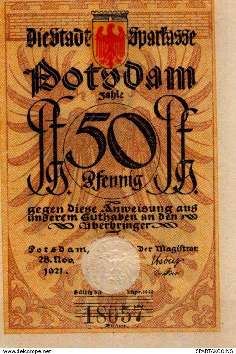 50 PFENNIG 1921 Stadt POTSDAM Brandenburg UNC DEUTSCHLAND Notgeld #PB695 - [11] Lokale Uitgaven