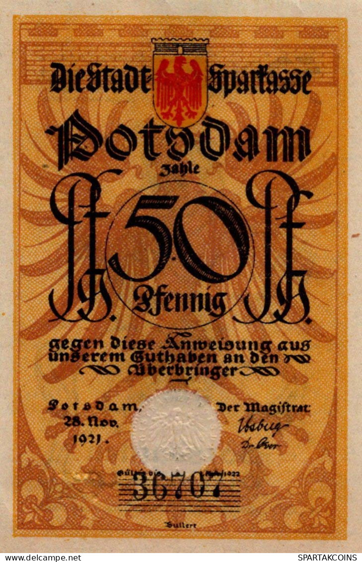 50 PFENNIG 1921 Stadt POTSDAM Brandenburg UNC DEUTSCHLAND Notgeld #PB693 - [11] Lokale Uitgaven