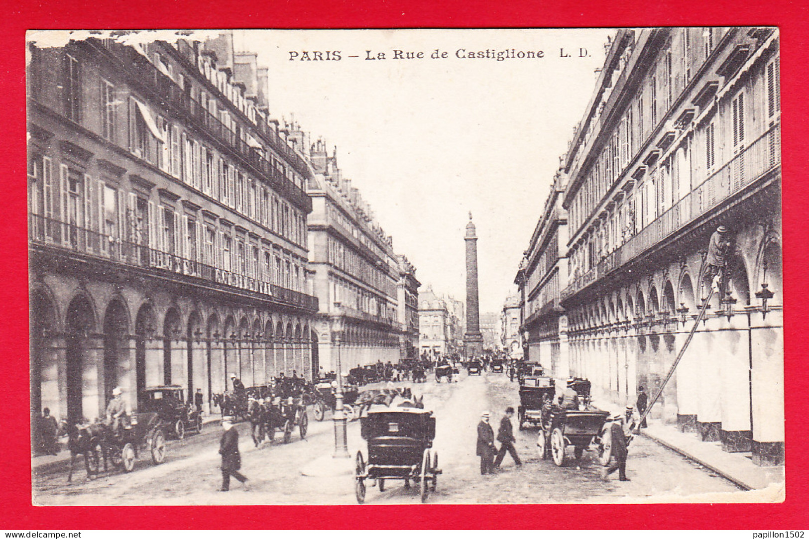 F-75-Paris-572P59 La Rue De Castiglione, Animation, Vieilles Voitures, Attelages, Cpa - Arrondissement: 01