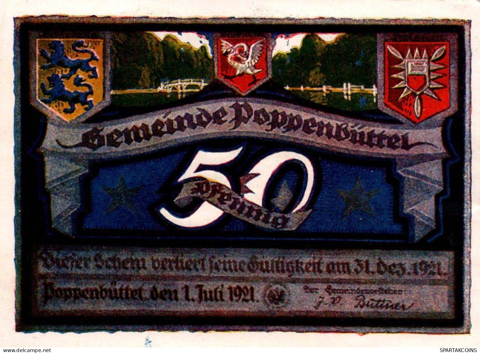 50 PFENNIG 1921 Stadt POPPENBÜTTEL Schleswig-Holstein UNC DEUTSCHLAND #PB683 - [11] Lokale Uitgaven