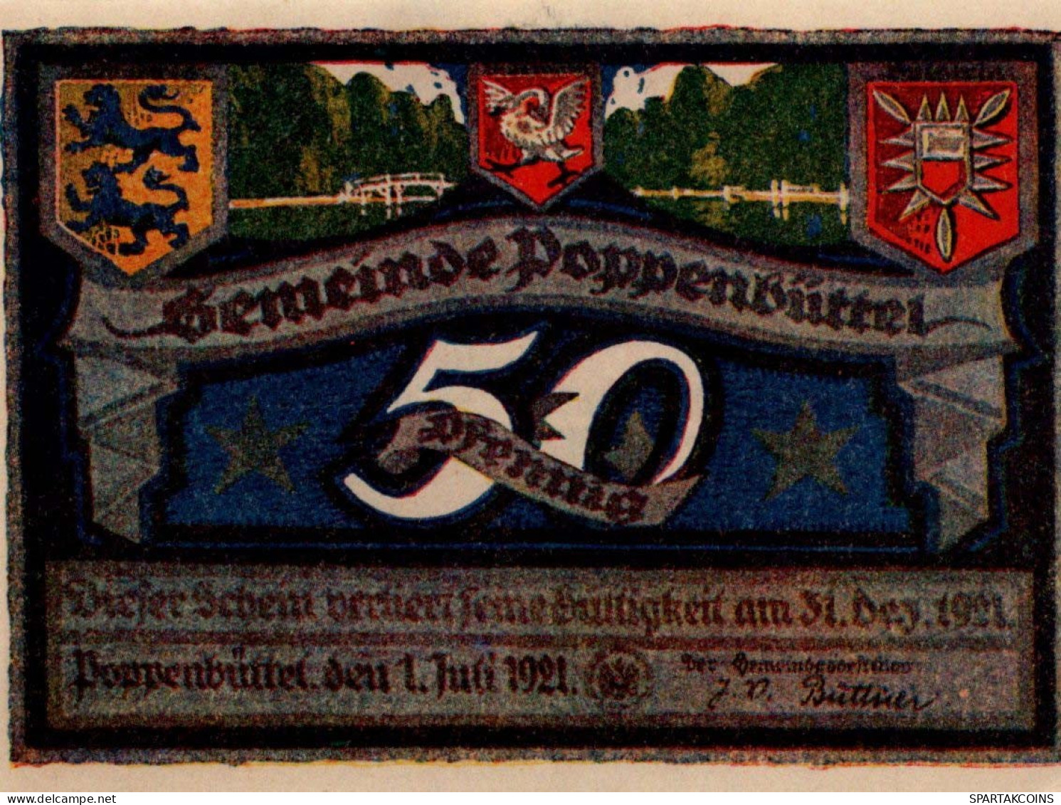 50 PFENNIG 1921 Stadt POPPENBÜTTEL Schleswig-Holstein UNC DEUTSCHLAND #PB674 - [11] Lokale Uitgaven