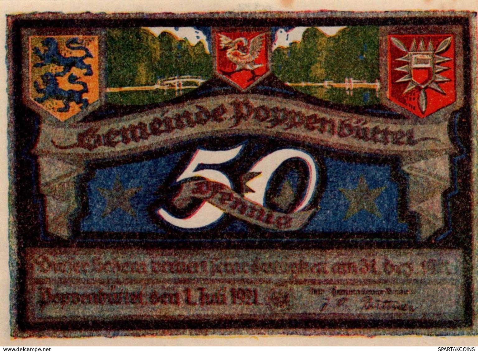 50 PFENNIG 1921 Stadt POPPENBÜTTEL Schleswig-Holstein UNC DEUTSCHLAND #PB672 - [11] Lokale Uitgaven