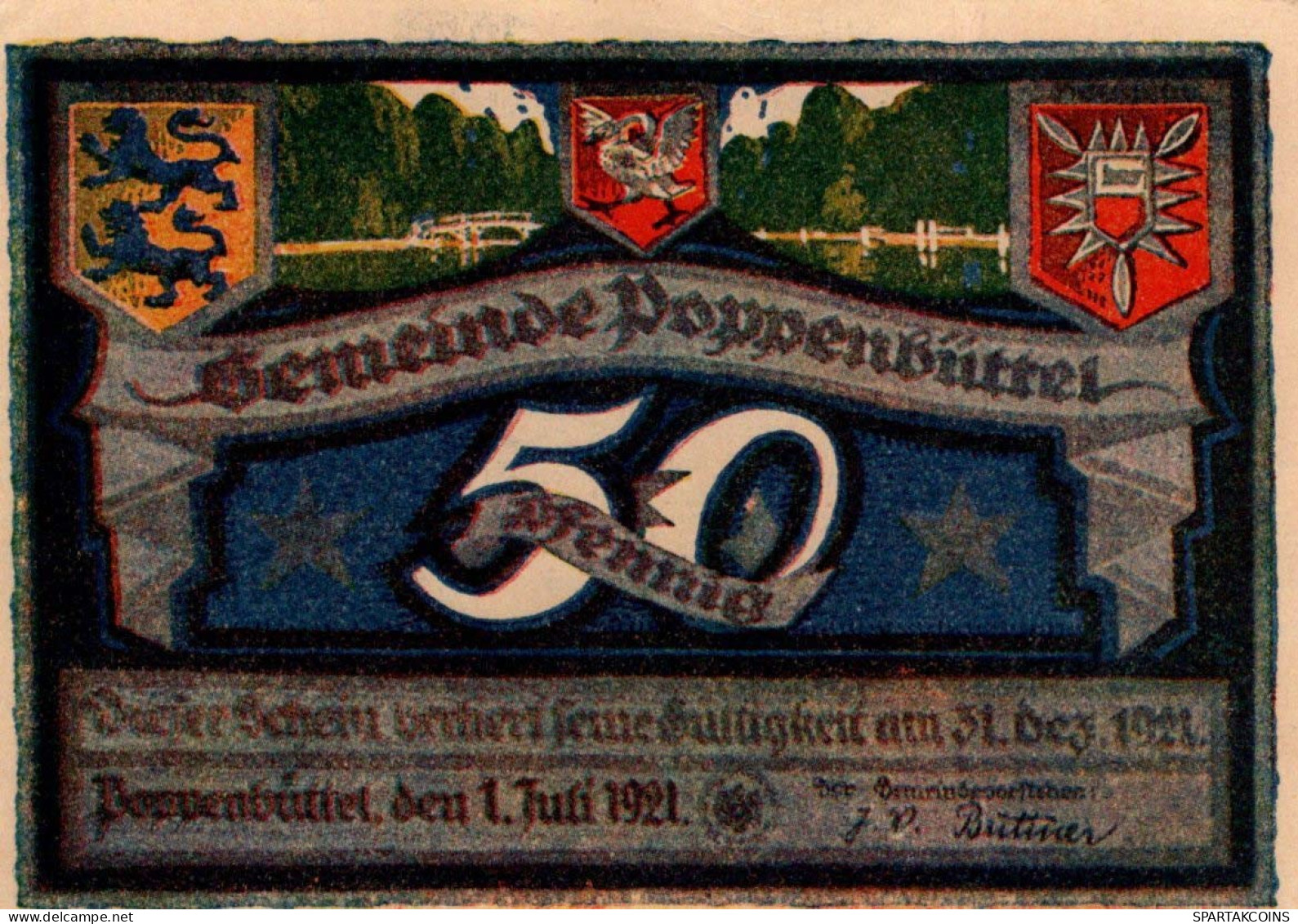 50 PFENNIG 1921 Stadt POPPENBÜTTEL Schleswig-Holstein DEUTSCHLAND Notgeld #PG169 - [11] Lokale Uitgaven