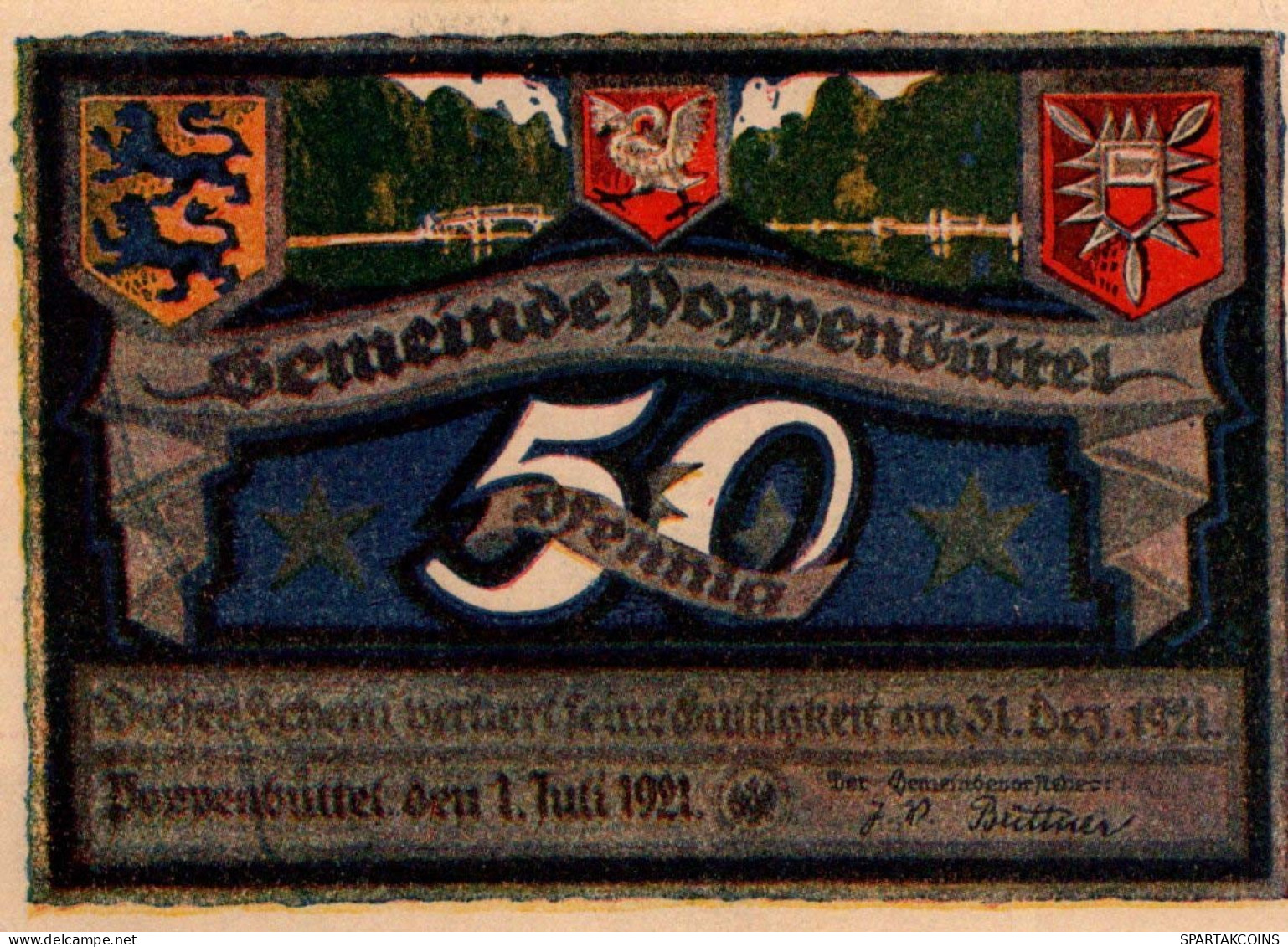 50 PFENNIG 1921 Stadt POPPENBÜTTEL Schleswig-Holstein DEUTSCHLAND Notgeld #PG172 - [11] Lokale Uitgaven