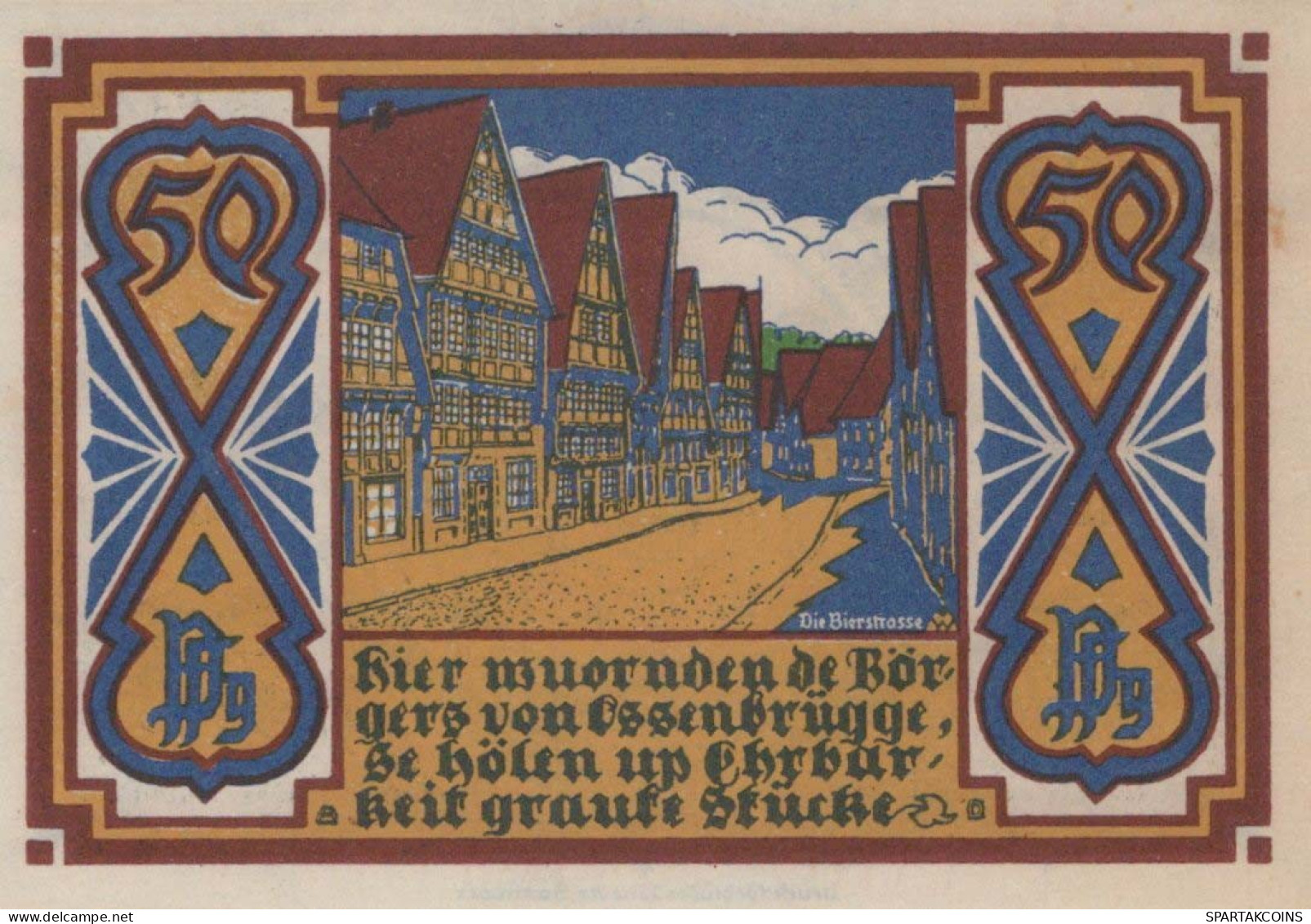 50 PFENNIG 1921 Stadt OSNABRÜCK Hanover DEUTSCHLAND Notgeld Banknote #PF624 - [11] Local Banknote Issues