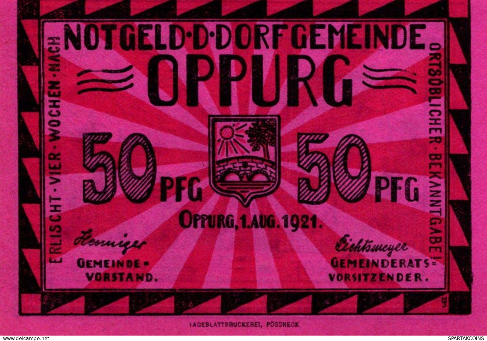 50 PFENNIG 1921 Stadt OPPURG Thuringia DEUTSCHLAND Notgeld Banknote #PF699 - [11] Local Banknote Issues