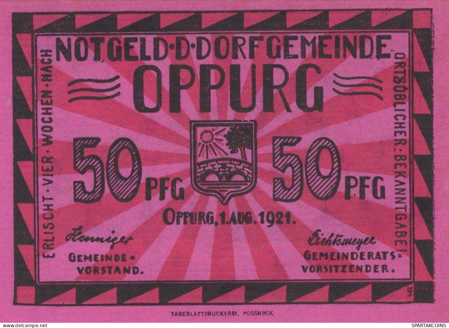 50 PFENNIG 1921 Stadt OPPURG Thuringia DEUTSCHLAND Notgeld Banknote #PF391 - [11] Local Banknote Issues