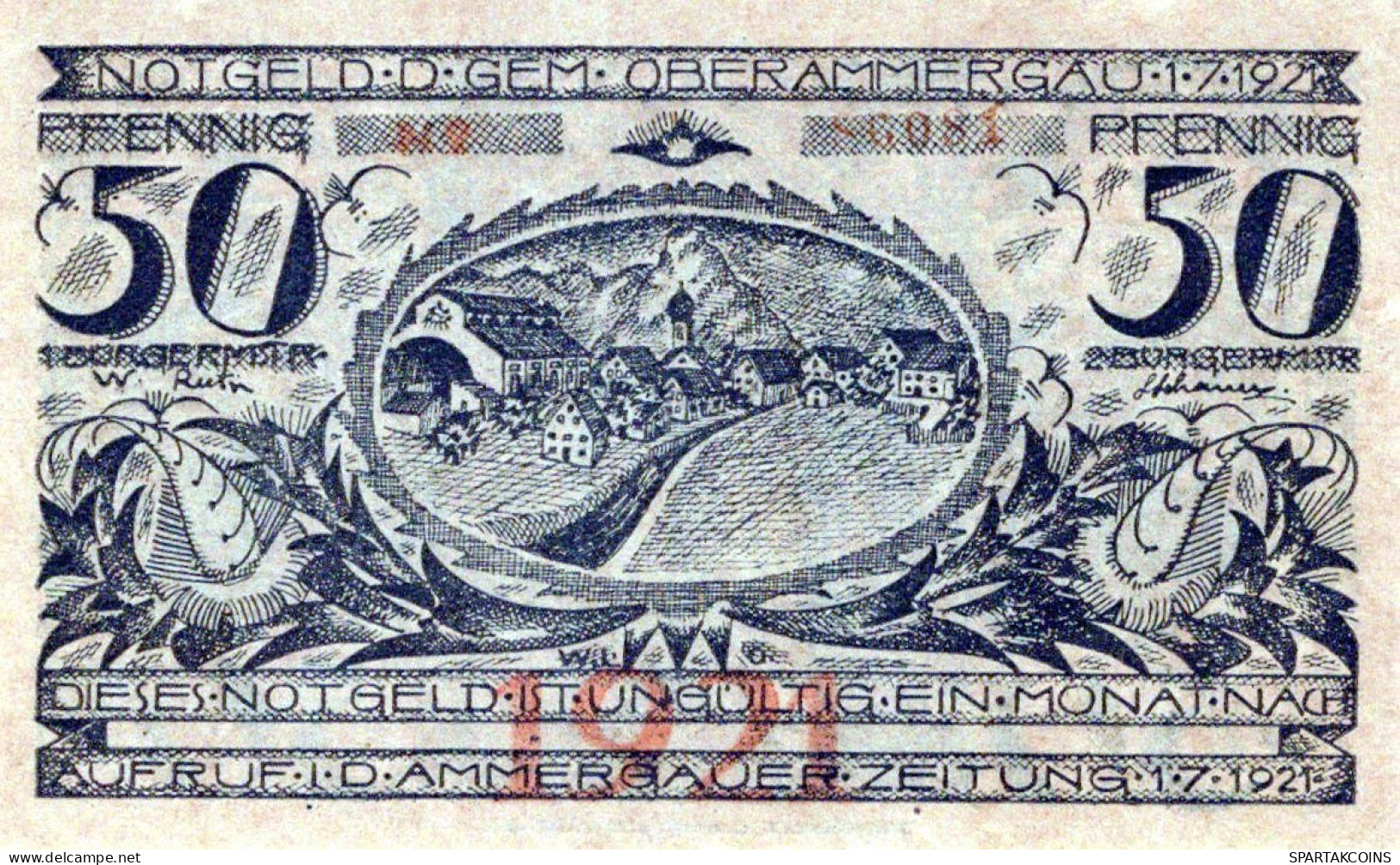 50 PFENNIG 1921 Stadt OBERAMMERGAU Bavaria UNC DEUTSCHLAND Notgeld #PJ164 - [11] Local Banknote Issues