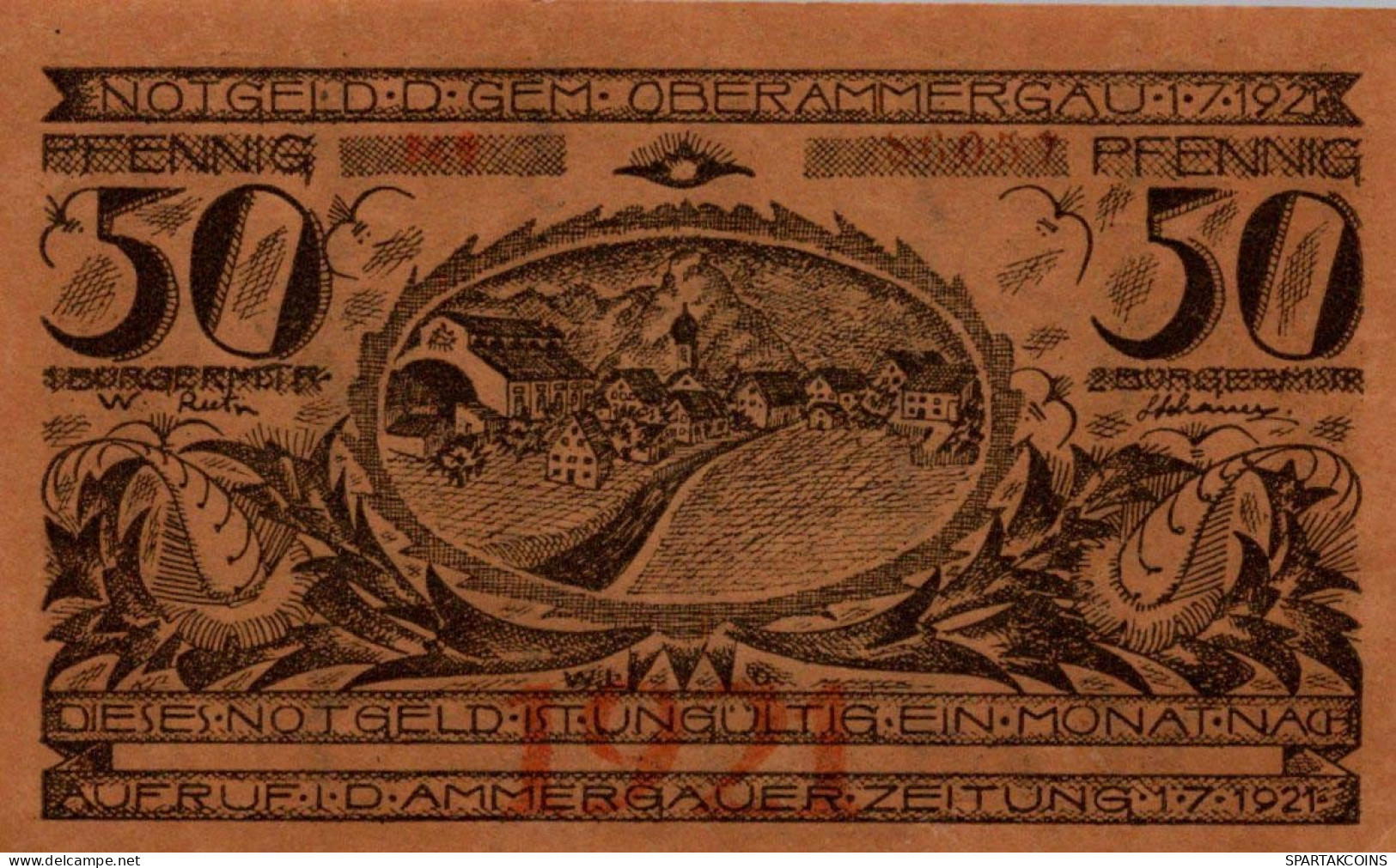 50 PFENNIG 1921 Stadt OBERAMMERGAU Bavaria UNC DEUTSCHLAND Notgeld #PJ172 - [11] Local Banknote Issues