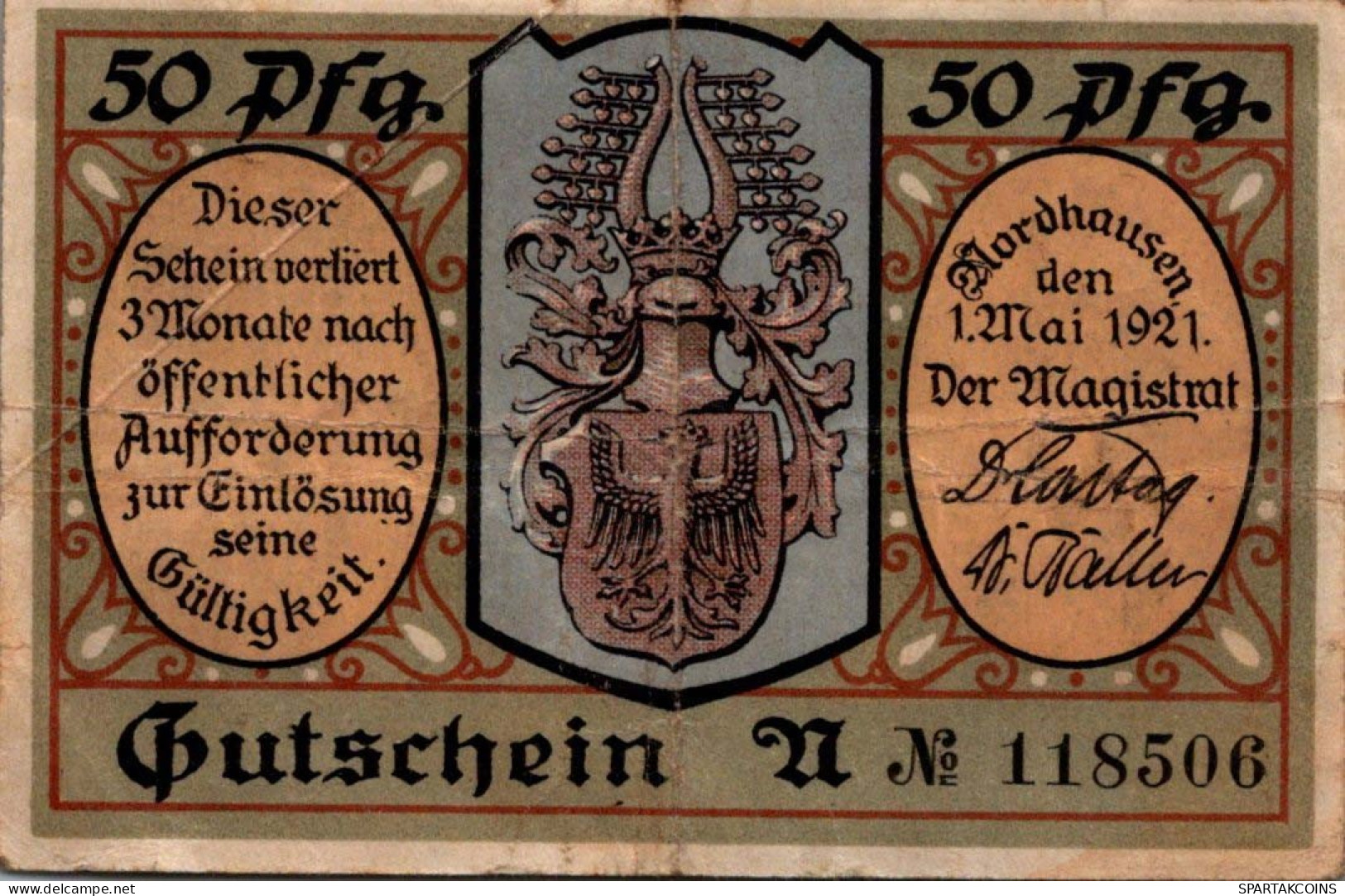 50 PFENNIG 1921 Stadt NORDHAUSEN Saxony DEUTSCHLAND Notgeld Banknote #PH872 - [11] Local Banknote Issues