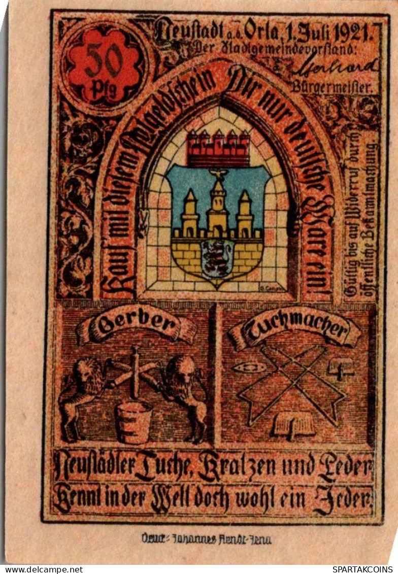 50 PFENNIG 1921 Stadt NEUSTADT AN DER ORLA Thuringia UNC DEUTSCHLAND #PH591 - [11] Local Banknote Issues