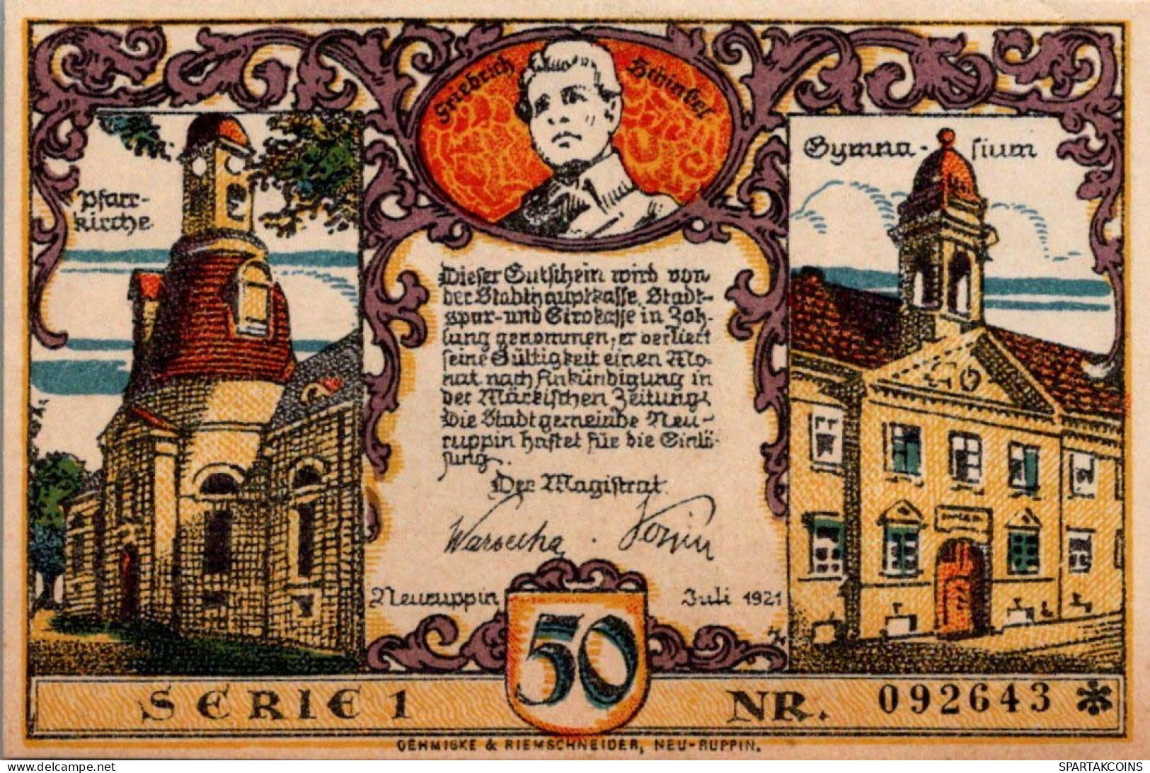 50 PFENNIG 1921 Stadt NEURUPPIN Brandenburg DEUTSCHLAND Notgeld Banknote #PF480 - [11] Local Banknote Issues