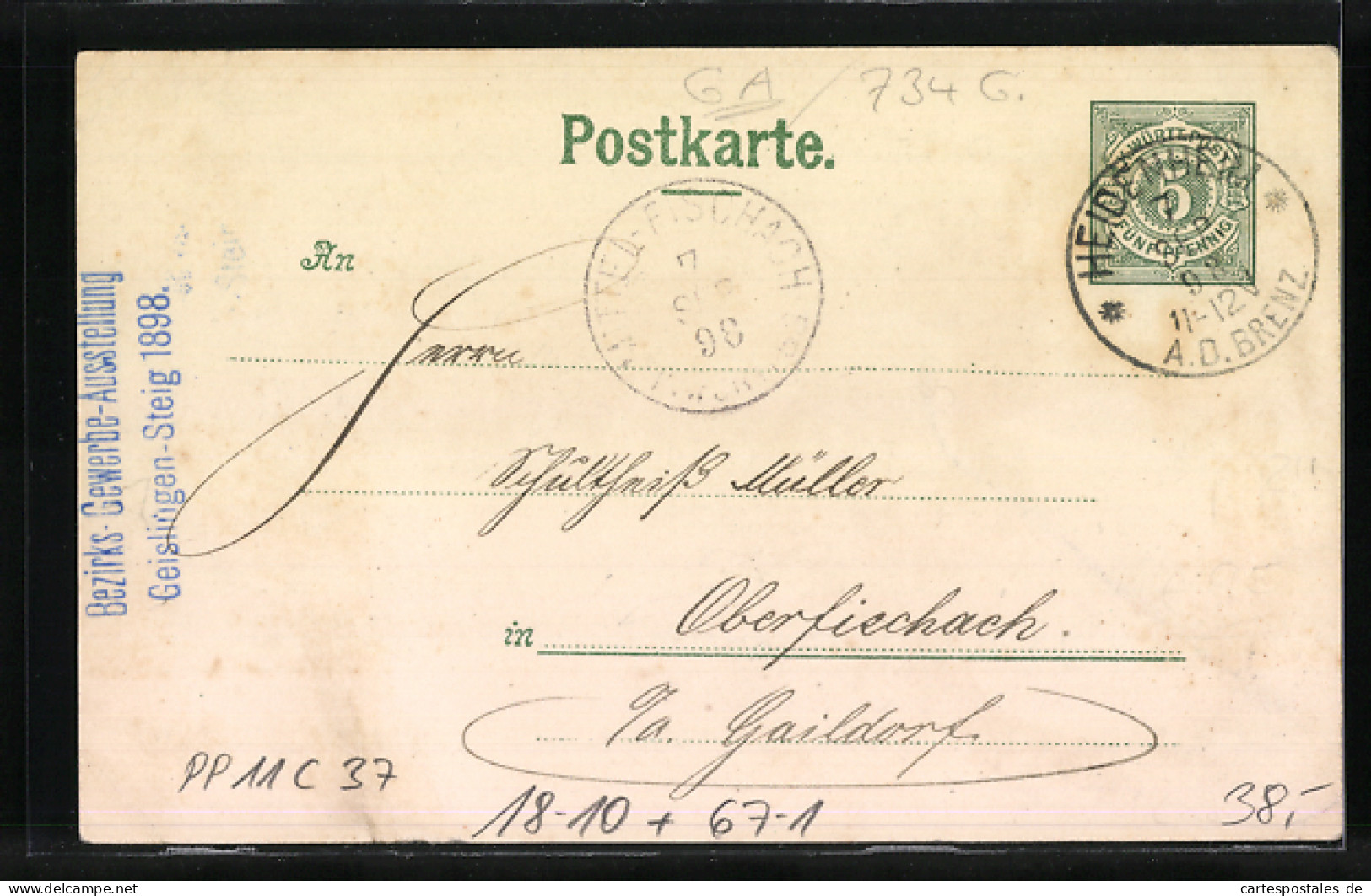 Lithographie Ganzsache Württemberg PP11C37: Geislingen, Bezirks-Gewerbe-Ausstellung 1898, Schubarthaus  - Ausstellungen