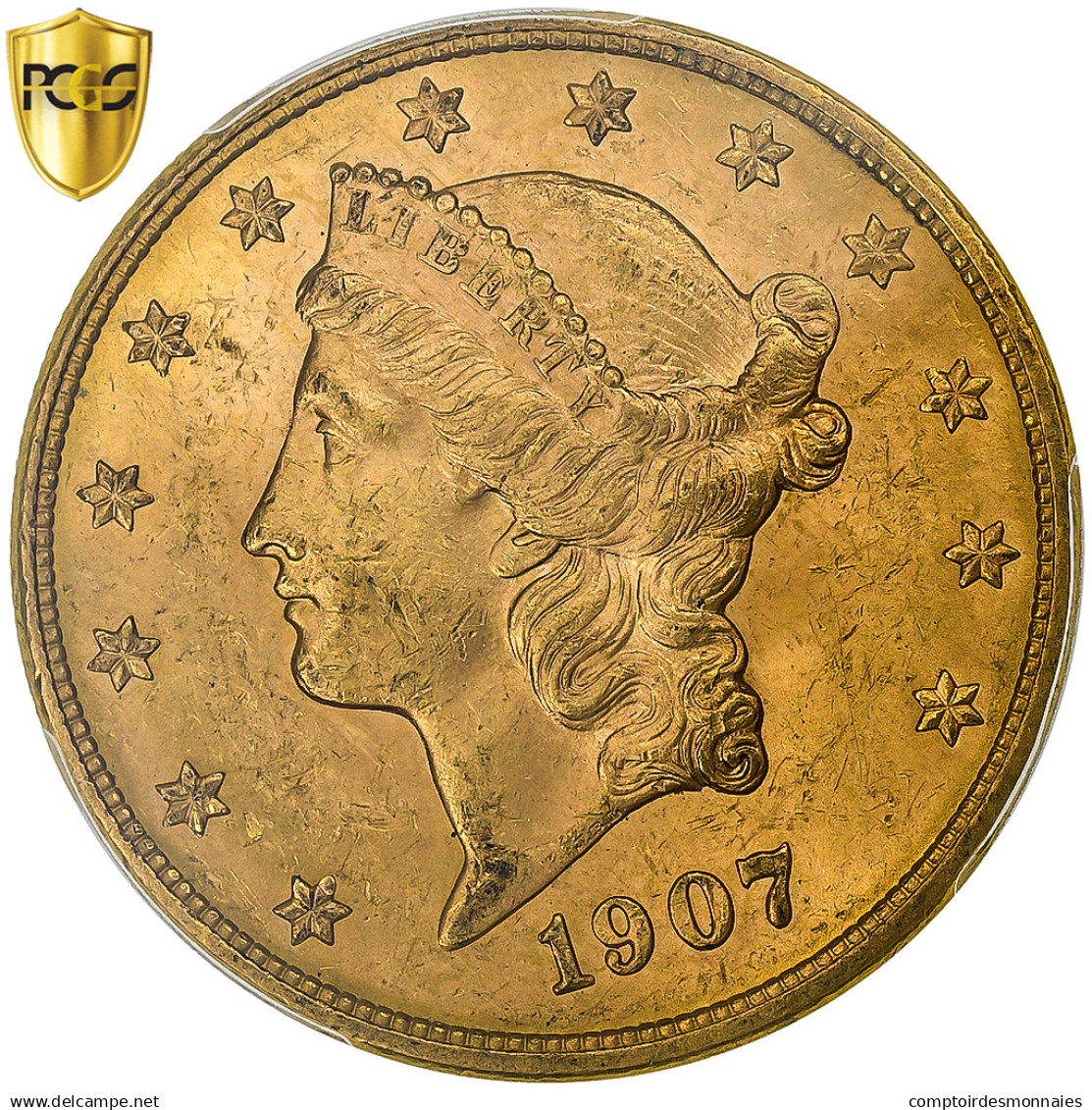 États-Unis, 20 Dollars, Liberty, 1907, Denver, Or, PCGS, MS63, KM:74.3 - 20$ - Double Eagle - 1907-1933: Saint-Gaudens