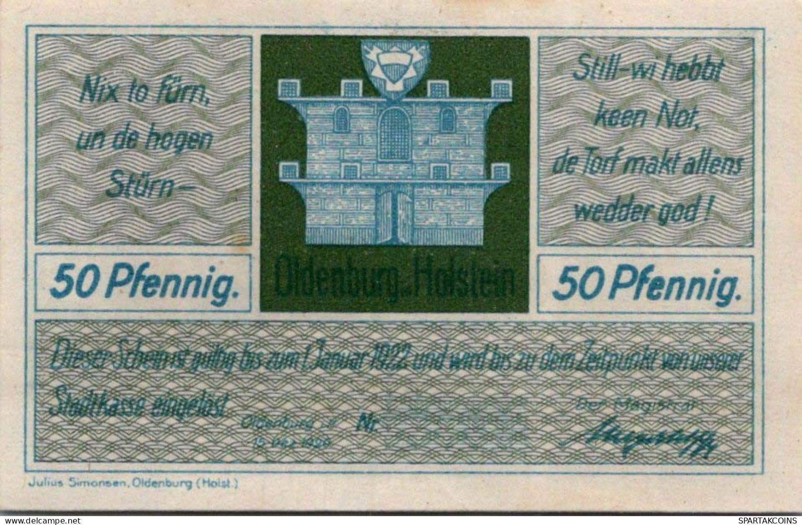 50 PFENNIG 1922 Stadt OLDENBURG IN HOLSTEIN UNC DEUTSCHLAND #PI836 - [11] Emissions Locales