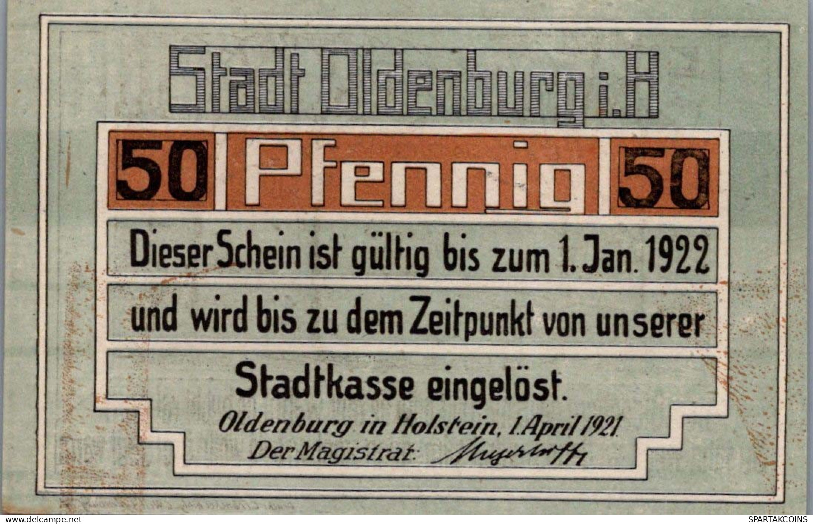 50 PFENNIG 1922 Stadt OLDENBURG IN HOLSTEIN UNC DEUTSCHLAND #PI833 - [11] Emissions Locales