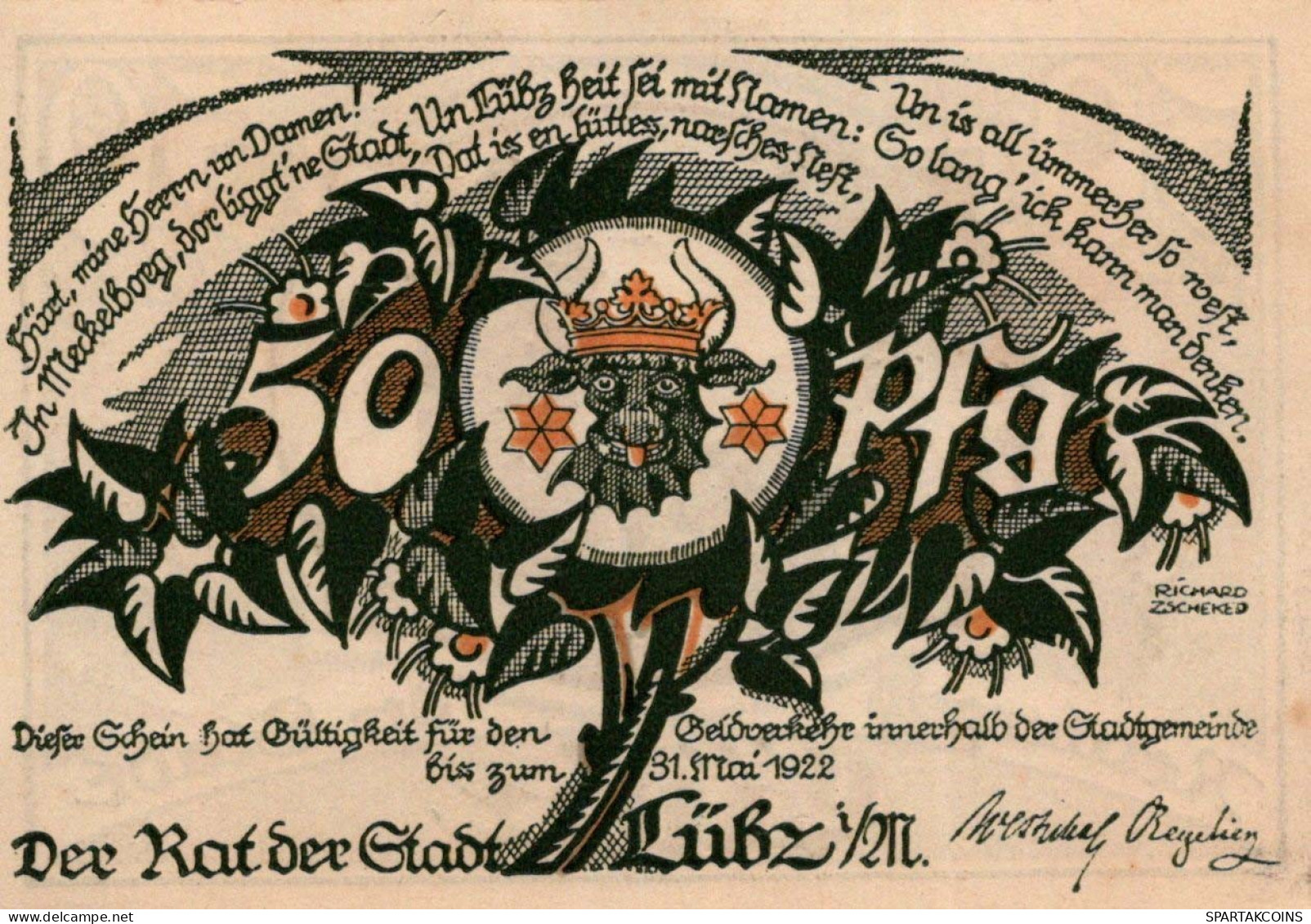 50 PFENNIG 1922 Stadt LÜBZ Mecklenburg-Schwerin DEUTSCHLAND Notgeld #PJ128 - [11] Local Banknote Issues