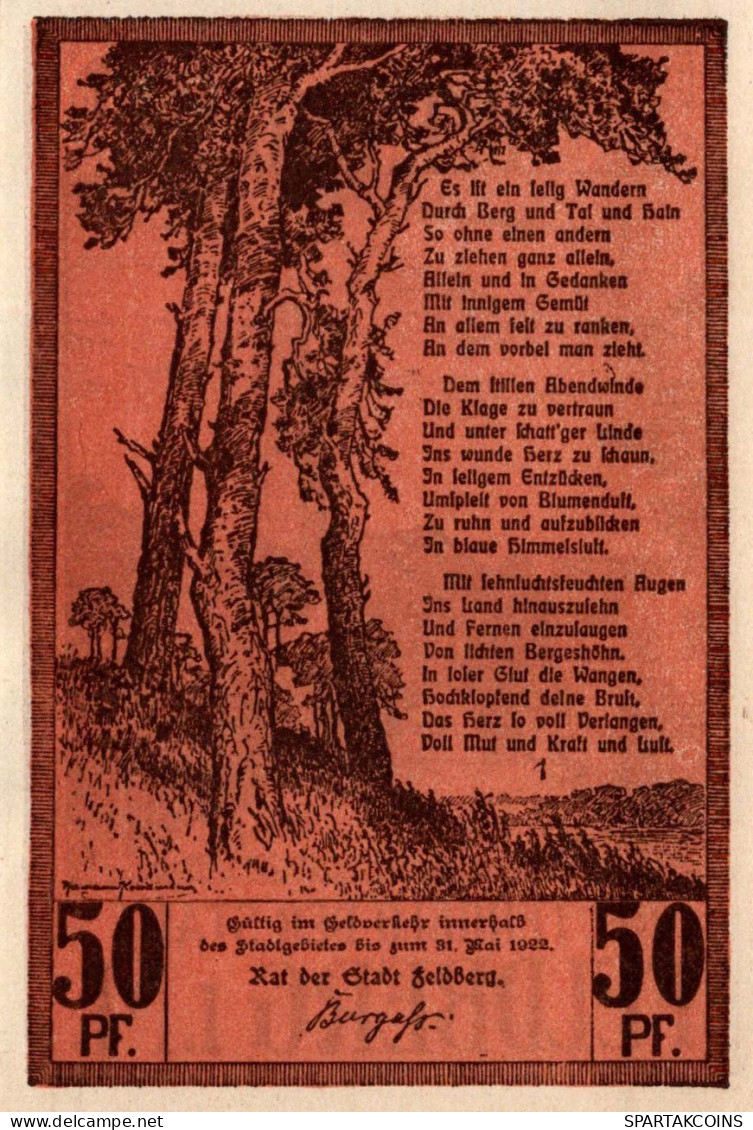 50 PFENNIG 1922 Stadt FELDBERG IN MECKLENBURG UNC DEUTSCHLAND #PI547 - [11] Local Banknote Issues