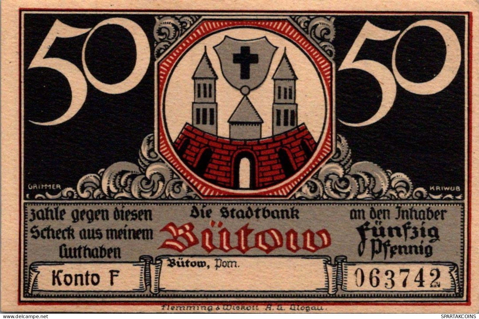 50 PFENNIG 1922 Stadt BÜTOW Pomerania UNC DEUTSCHLAND Notgeld Banknote #PC887 - [11] Local Banknote Issues