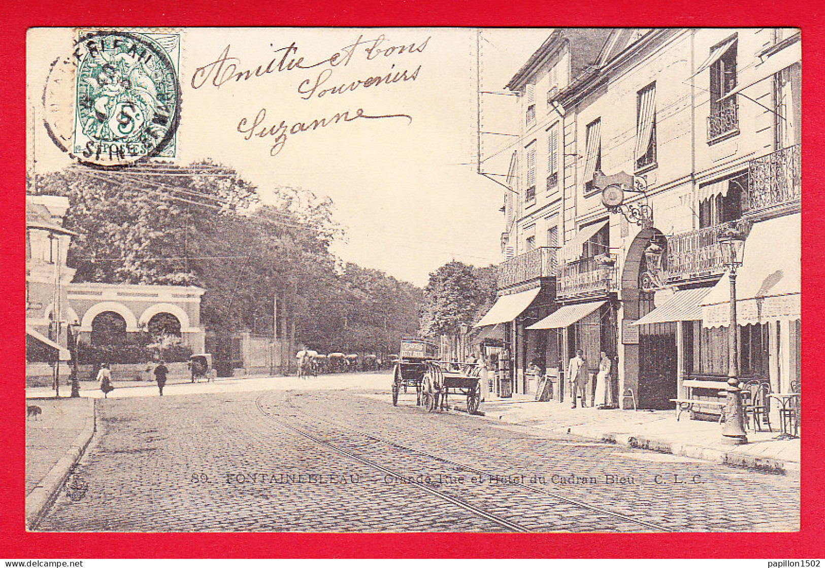 F-77-Fontenaibleau-06P82 La Grande Rue Et L'hôtel Du Cadran Bleu, Charrettes, Petite Animation, Cpa Précurseur BE - Fontainebleau