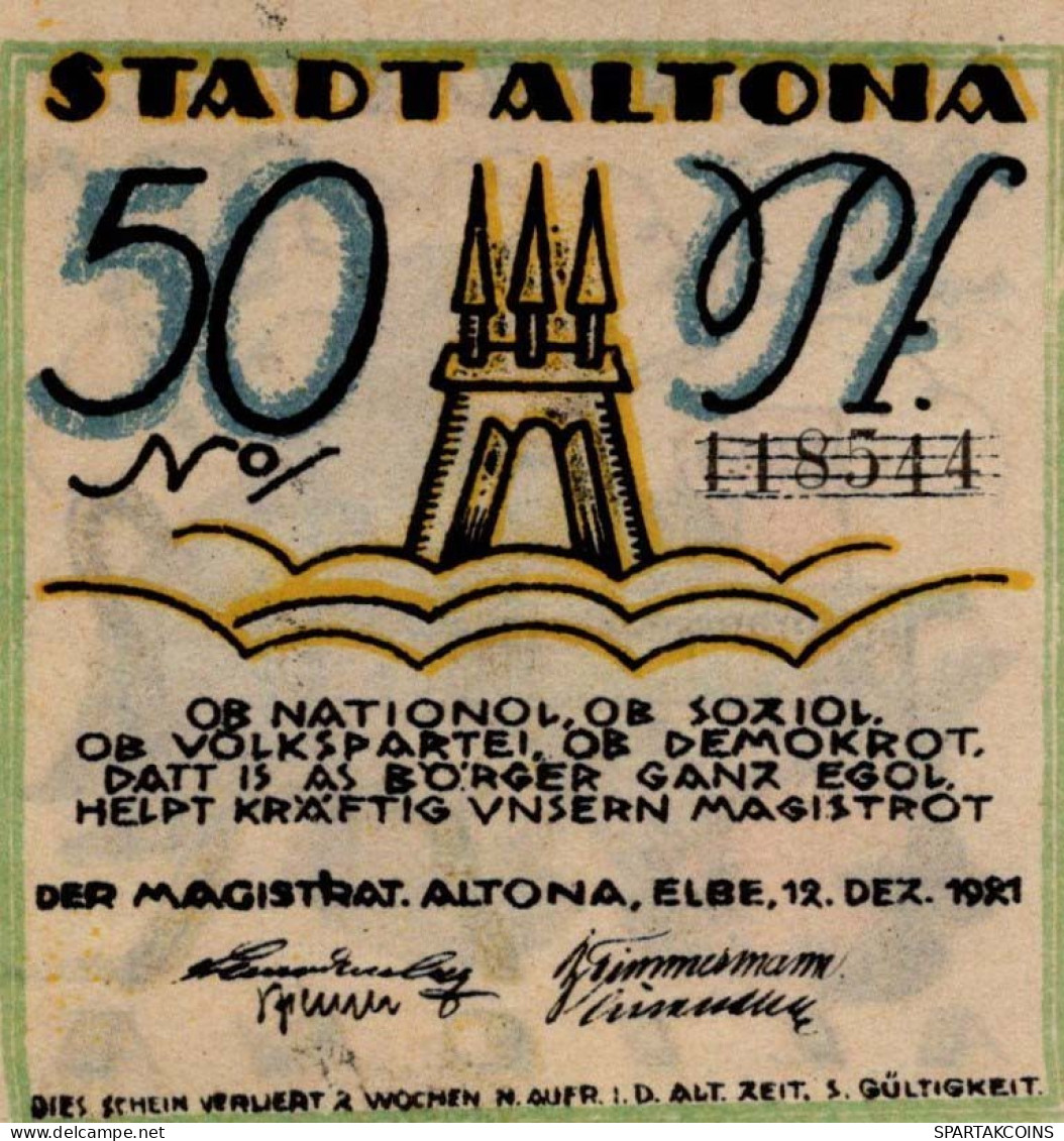 50 PFENNIG 1922 Stadt ALTONA Schleswig-Holstein UNC DEUTSCHLAND Notgeld #PA052 - [11] Local Banknote Issues