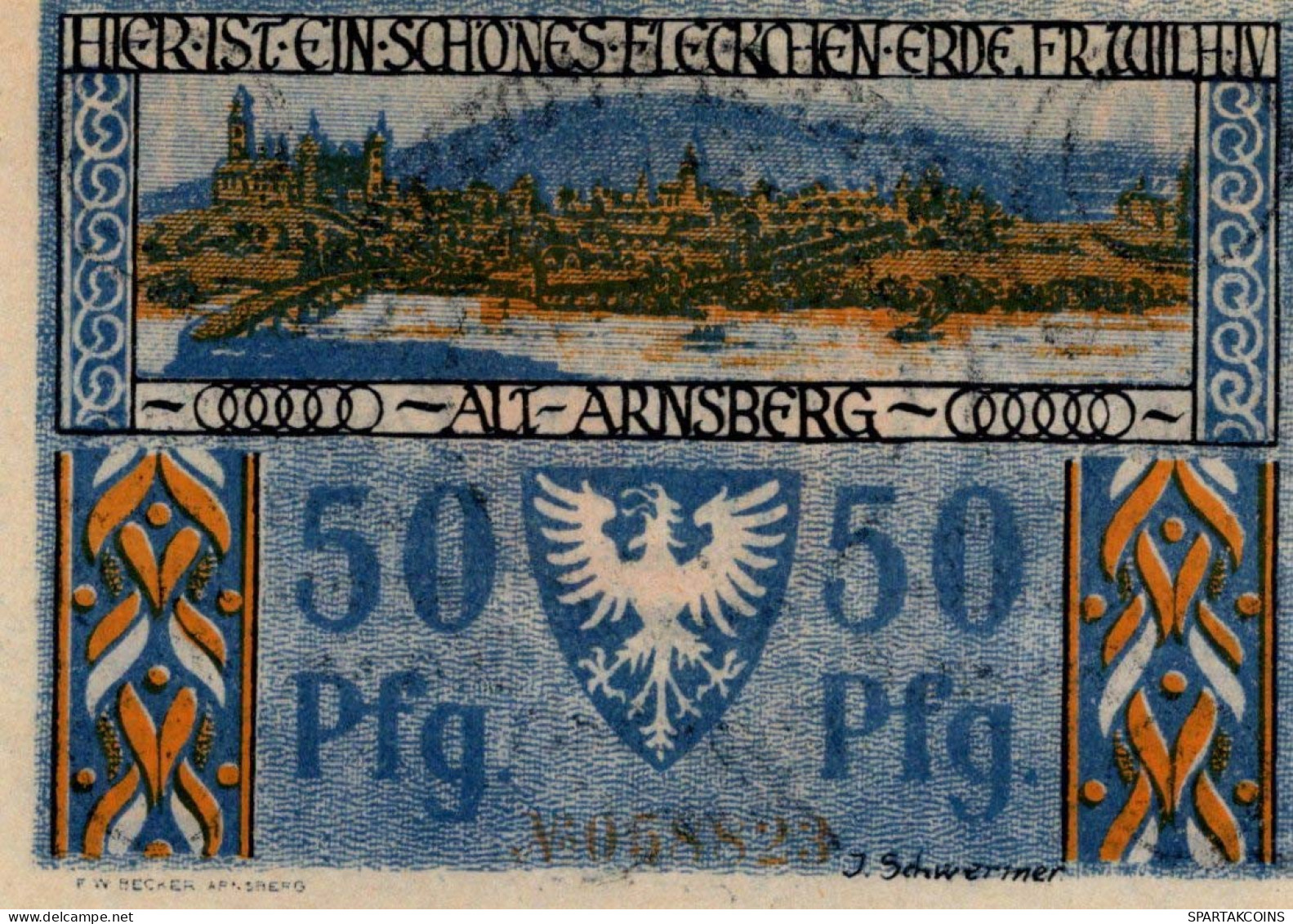 50 PFENNIG 1922 Stadt ARNSBERG Westphalia DEUTSCHLAND Notgeld Banknote #PF796 - [11] Emissions Locales