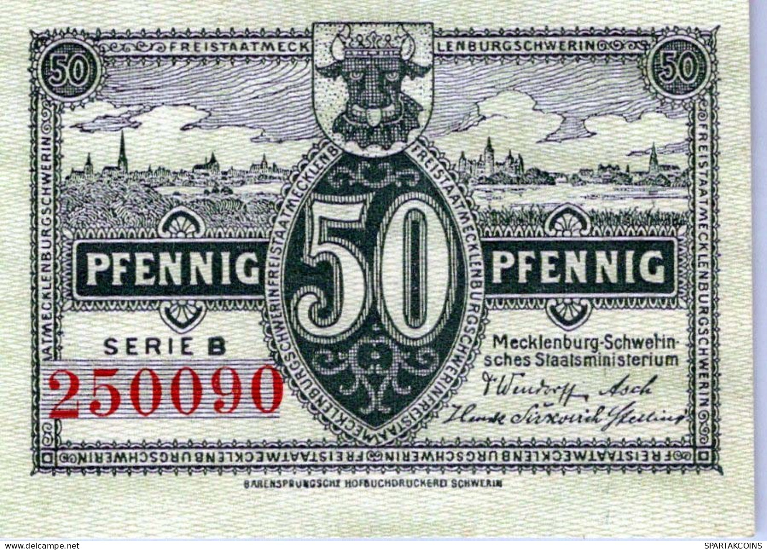 50 PFENNIG 1922 MECKLENBURG-SCHWERIN Mecklenburg-Schwerin UNC DEUTSCHLAND #PI608 - [11] Local Banknote Issues