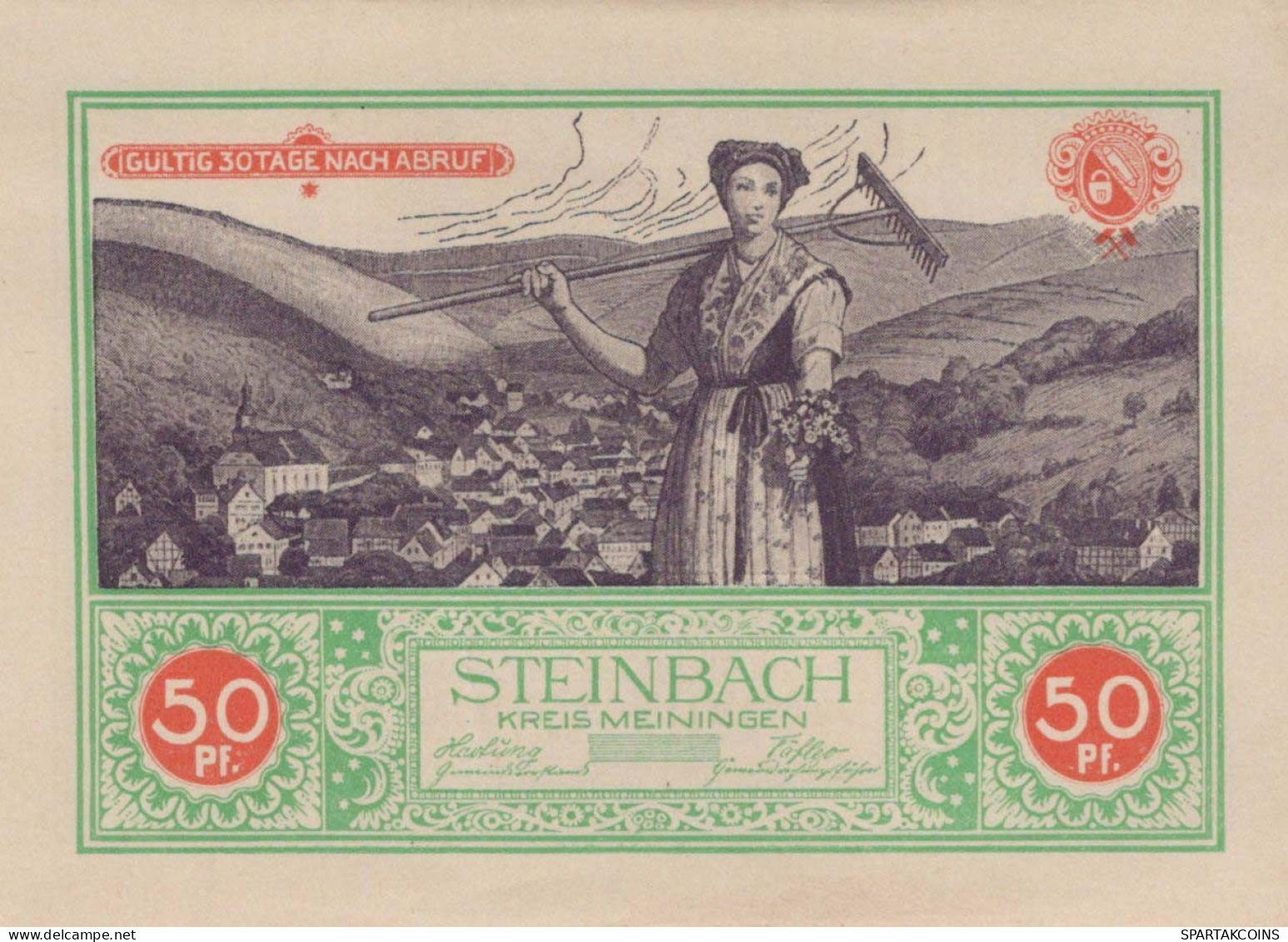 50 PFENNIG 1921 STEINBACH BEI BAD LIEBENSTEIN Thuringia UNC DEUTSCHLAND #PI974 - [11] Local Banknote Issues