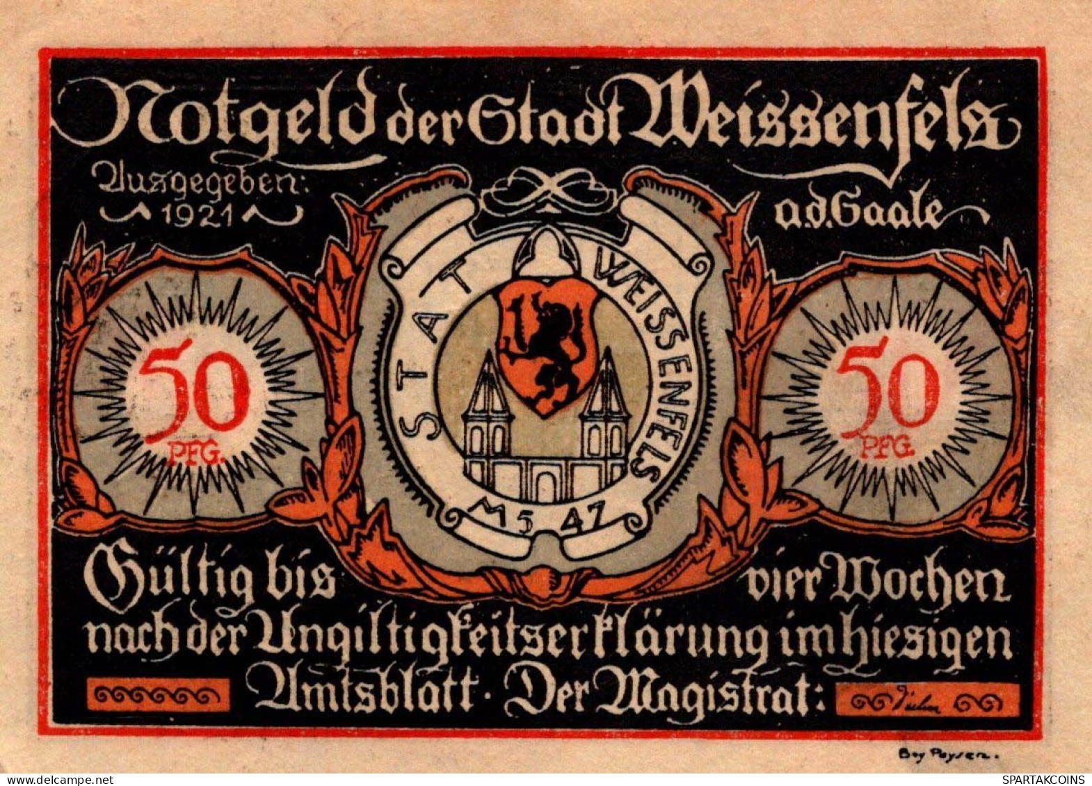 50 PFENNIG 1921 Stadt WEISSENFELS Saxony UNC DEUTSCHLAND Notgeld Banknote #PI004 - [11] Emisiones Locales