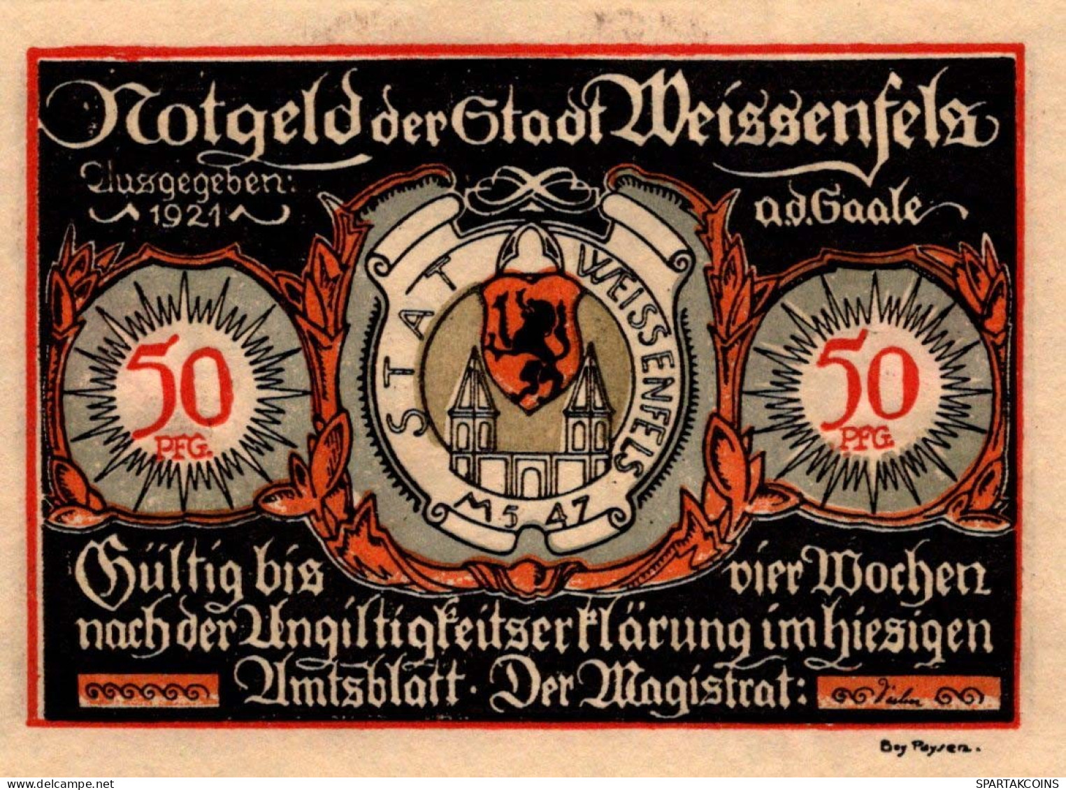 50 PFENNIG 1921 Stadt WEISSENFELS Saxony UNC DEUTSCHLAND Notgeld Banknote #PI006 - [11] Local Banknote Issues