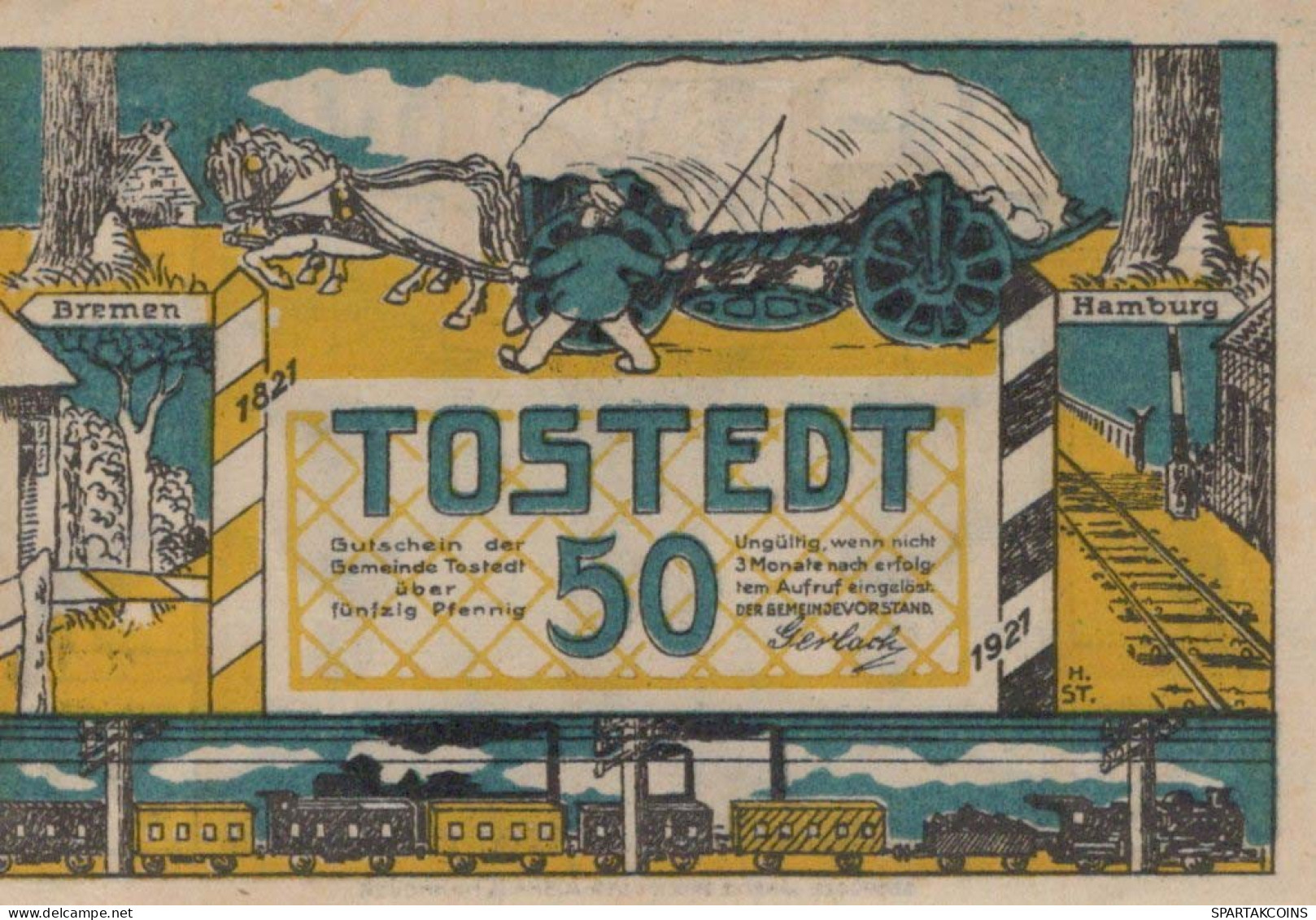 50 PFENNIG 1921 Stadt TOSTEDT Hanover DEUTSCHLAND Notgeld Banknote #PG352 - [11] Emisiones Locales
