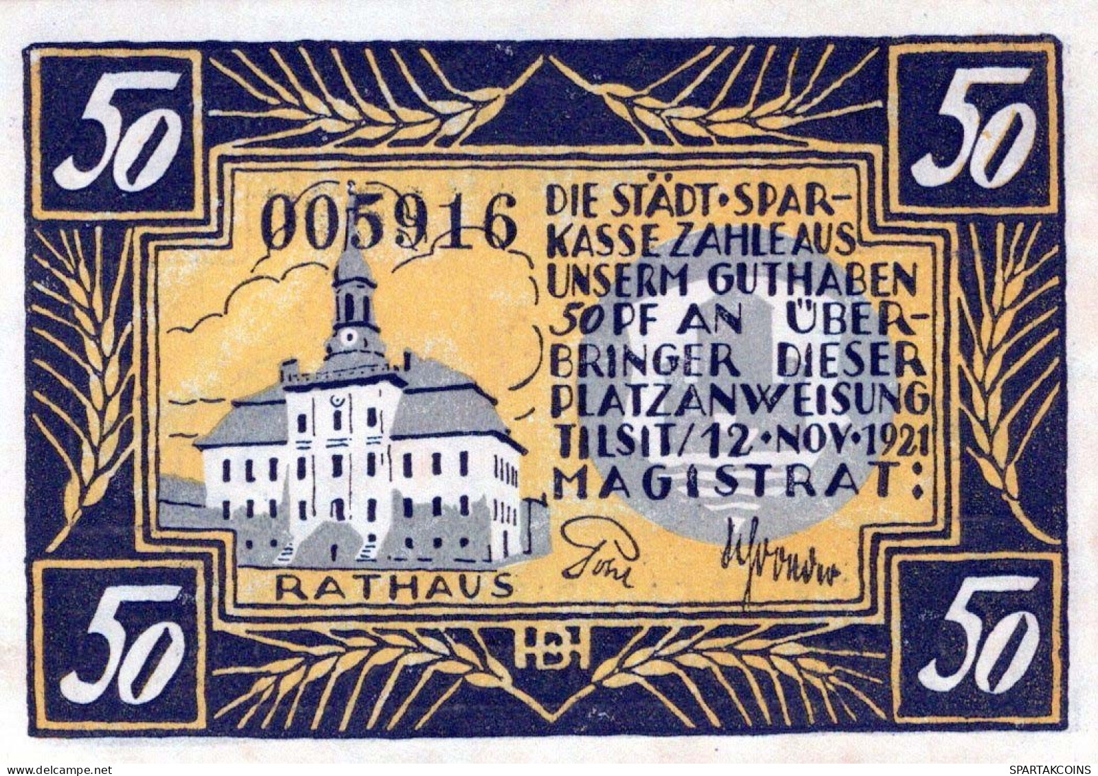 50 PFENNIG 1921 Stadt TILSIT East PRUSSLAND UNC DEUTSCHLAND Notgeld #PH347 - [11] Local Banknote Issues