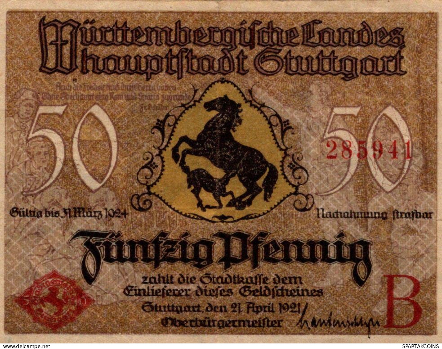 50 PFENNIG 1921 Stadt STUTTGART Württemberg UNC DEUTSCHLAND Notgeld #PC435 - [11] Lokale Uitgaven