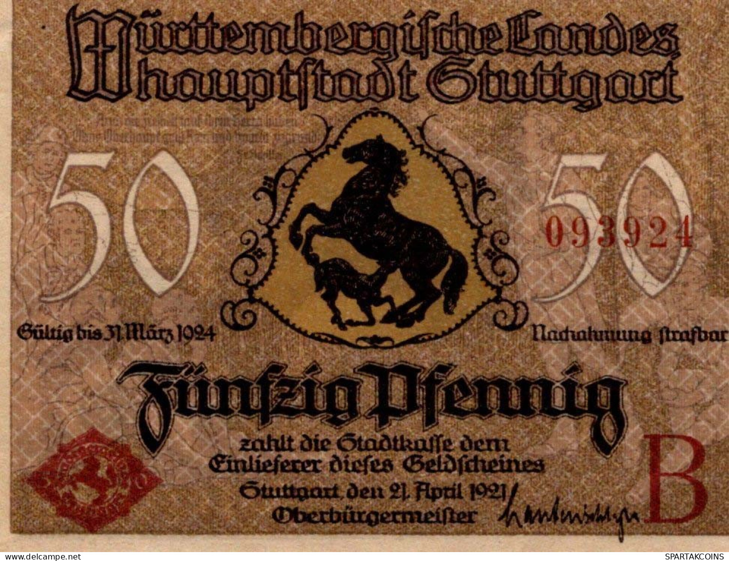 50 PFENNIG 1921 Stadt STUTTGART Württemberg UNC DEUTSCHLAND Notgeld #PC428 - [11] Lokale Uitgaven