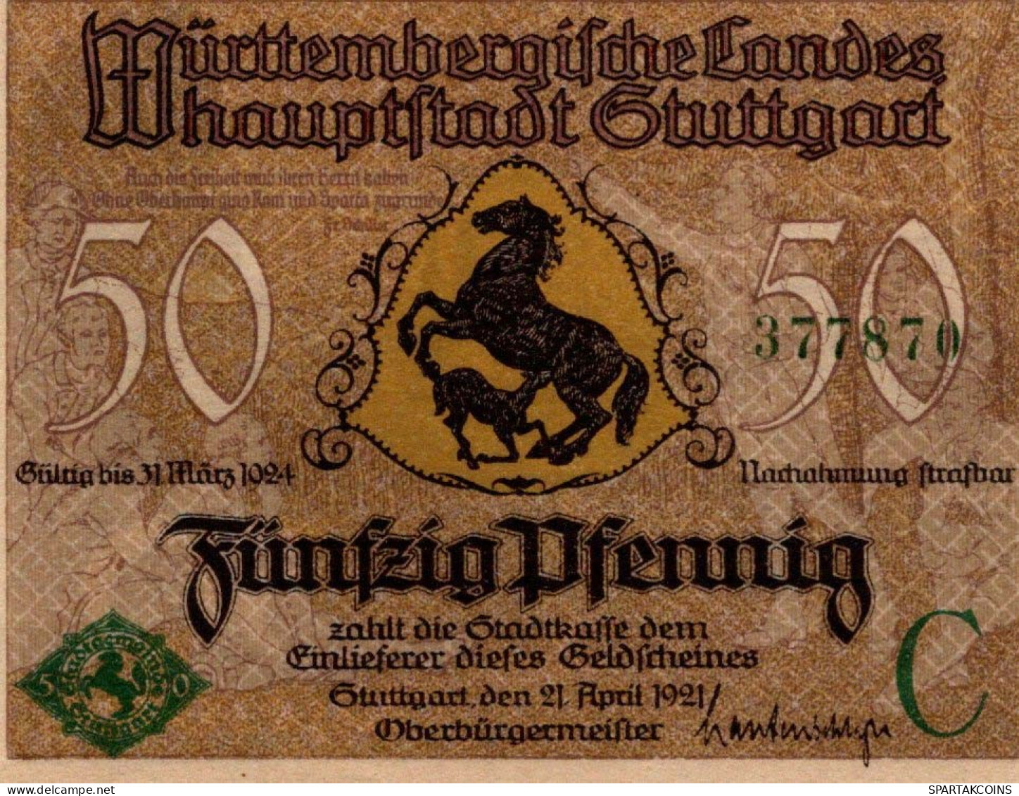 50 PFENNIG 1921 Stadt STUTTGART Württemberg UNC DEUTSCHLAND Notgeld #PC413 - [11] Emisiones Locales