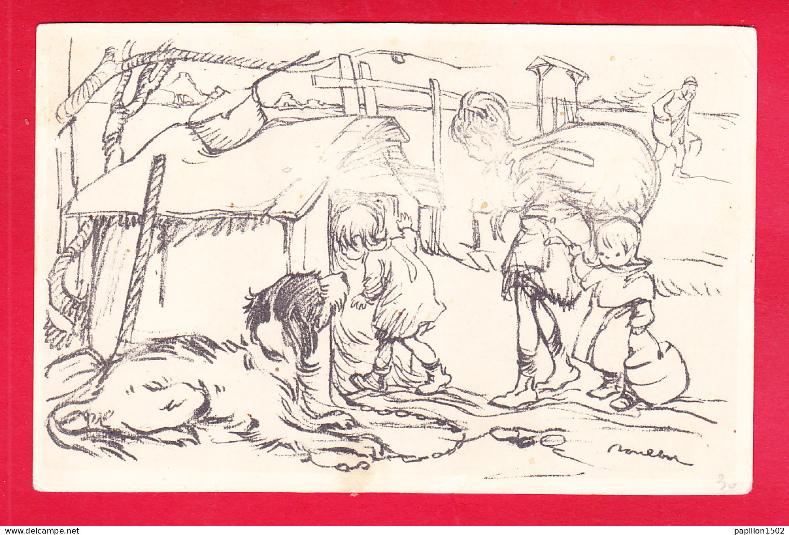 Illust-1370D02  POULBOT, Les Enfants Dans La Niche Du Chien, Cpa  - Poulbot, F.