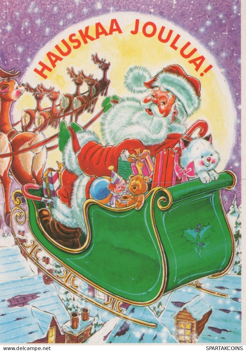 PAPÁ NOEL Animales NAVIDAD Fiesta Vintage Tarjeta Postal CPSM #PAK754.ES - Santa Claus