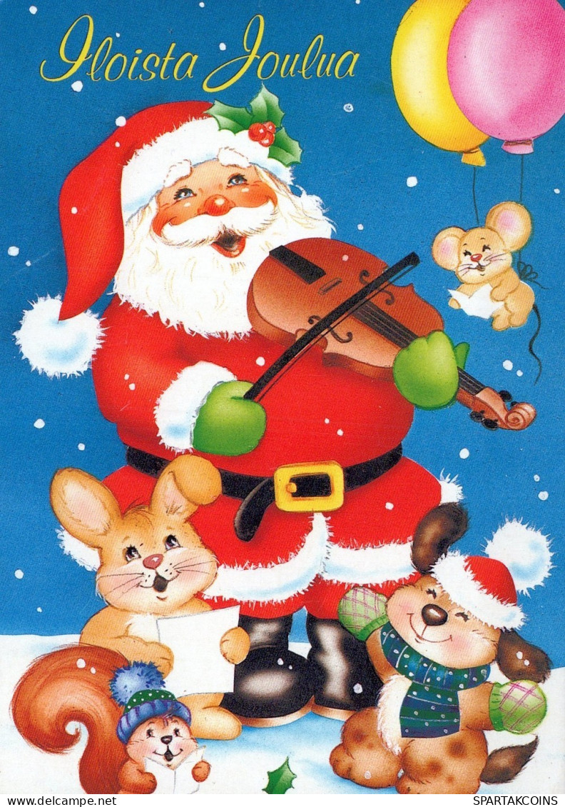 PAPÁ NOEL Animales NAVIDAD Fiesta Vintage Tarjeta Postal CPSM #PAK489.ES - Santa Claus