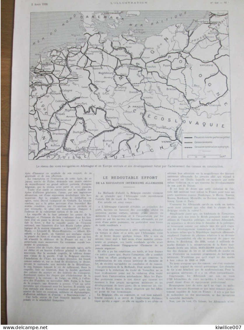 1924   L Effort De La Navigation Fluviale Allemande Batellerie  Carte Des Canaux Fleuves Ecluse Canal Neckar Danube - Non Classificati