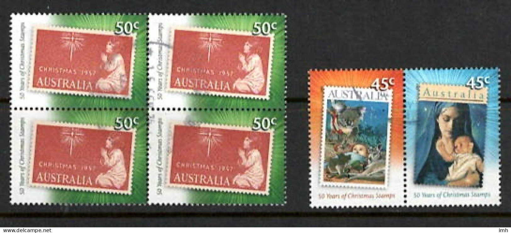 2007 Australia   50th Anniversary Of The First Christmas Stamp.  45c Pair And 50c In A Block Of Four,     Fine Used - Oblitérés