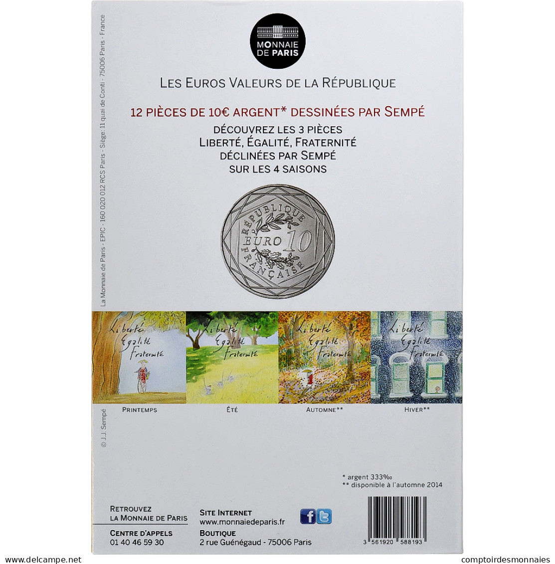 France, 10 Euro, Sempé - Printemps - Égalité, 2014, MDP, Argent, FDC - Francia